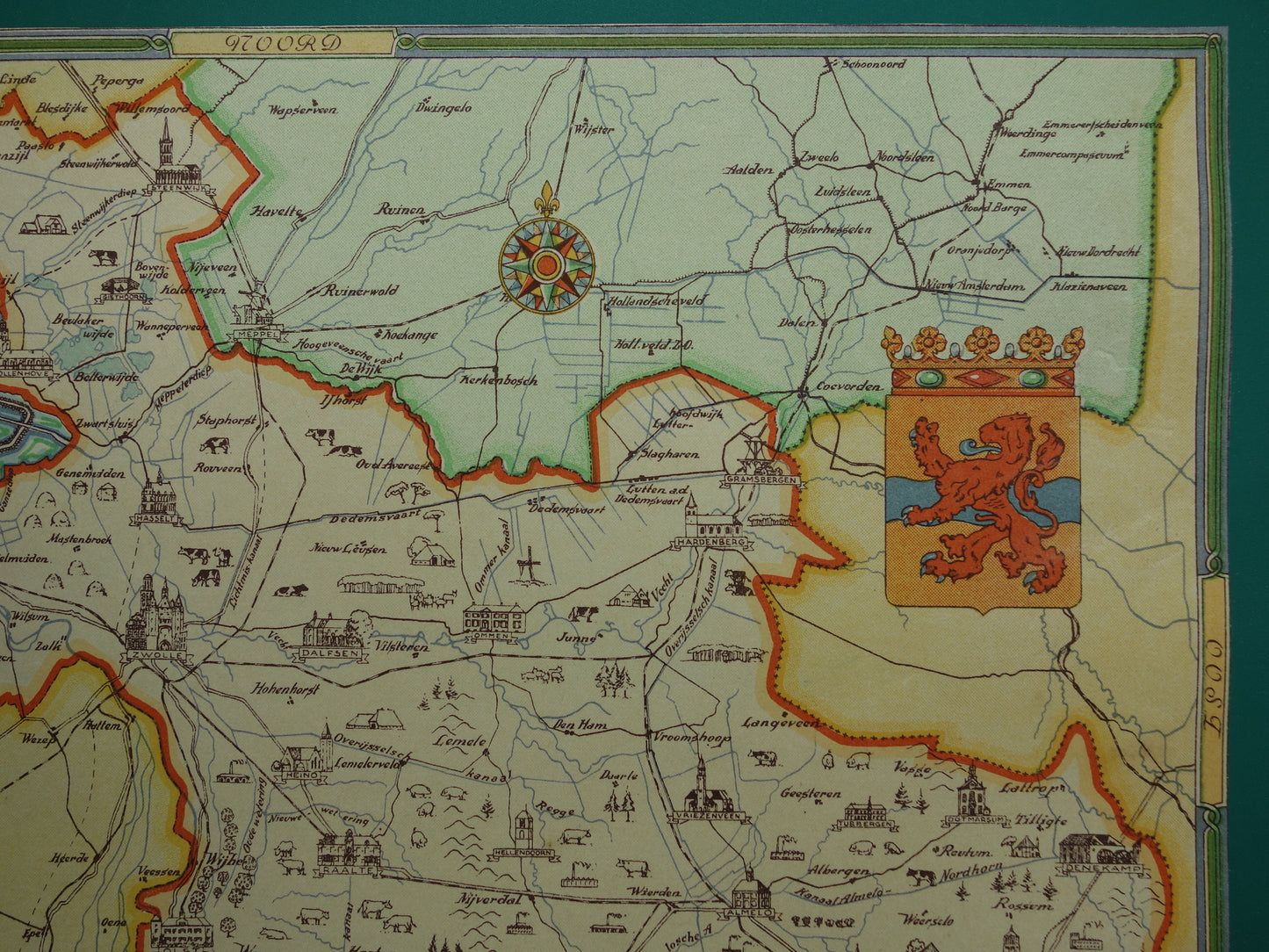 OVERIJSSEL Vintage kaart van de provincie Overijssel uit 1947 Oude historische landkaart
