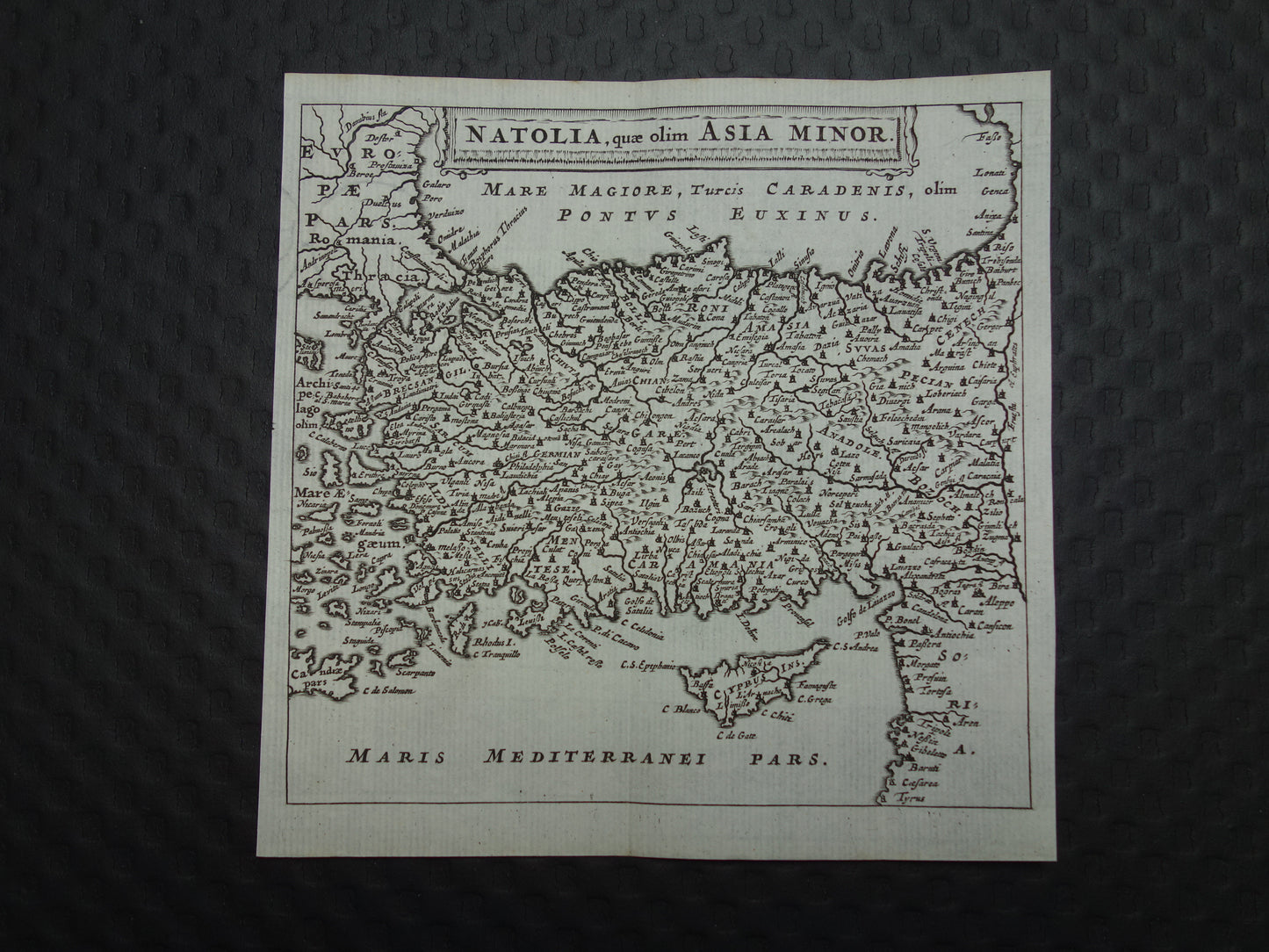 360+ jaar oude kaart van Turkije 1661 originele antieke landkaart Cyprus Cluver Natolia quae olim Asia Minor