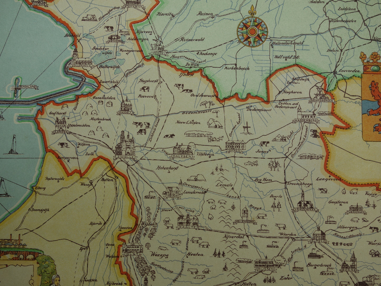 OVERIJSSEL Vintage kaart van de provincie Overijssel uit 1947 Oude historische landkaart