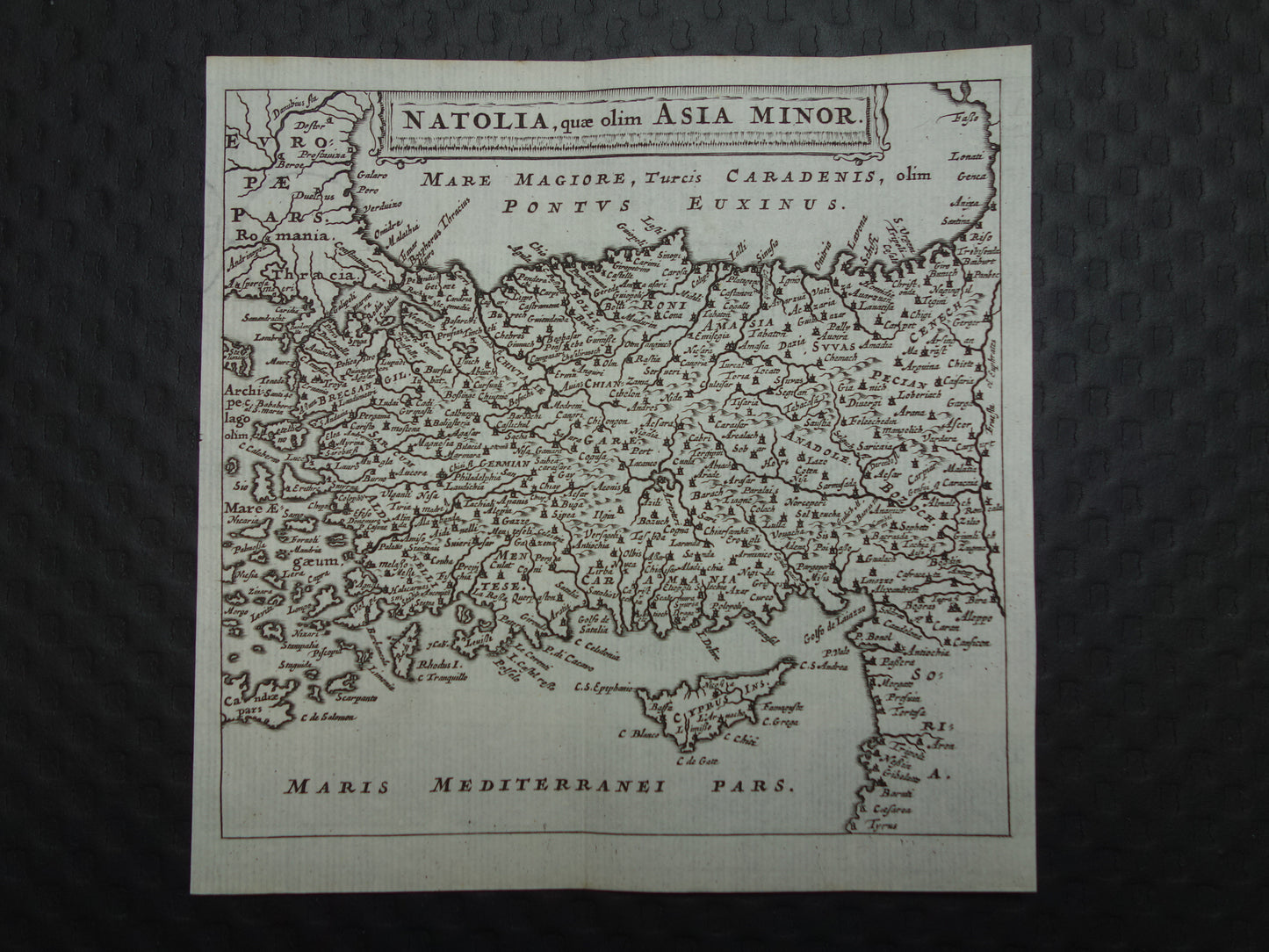 360+ jaar oude kaart van Turkije 1661 originele antieke landkaart Cyprus Cluver Natolia quae olim Asia Minor