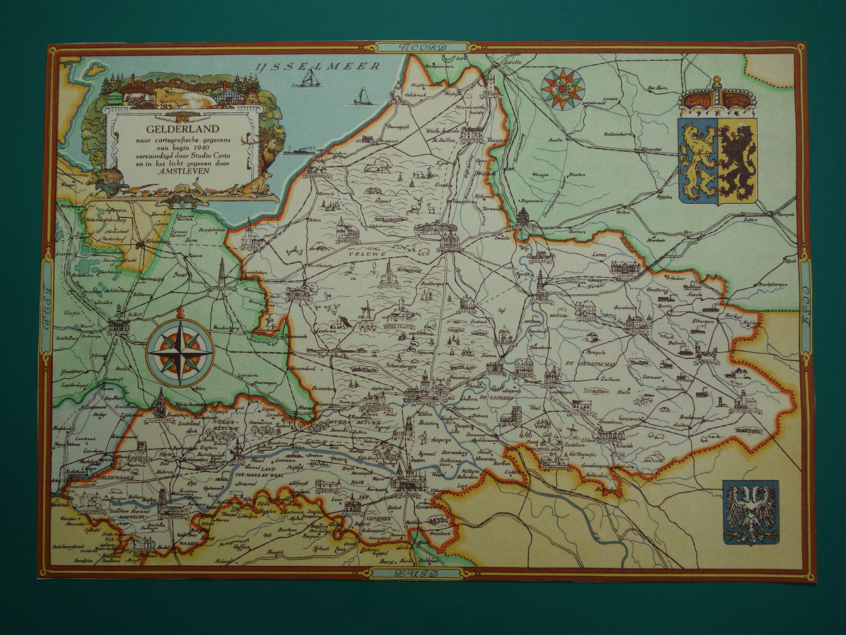 GELDERLAND Historische Karte der Provinz Gelderland aus dem Jahr 1947