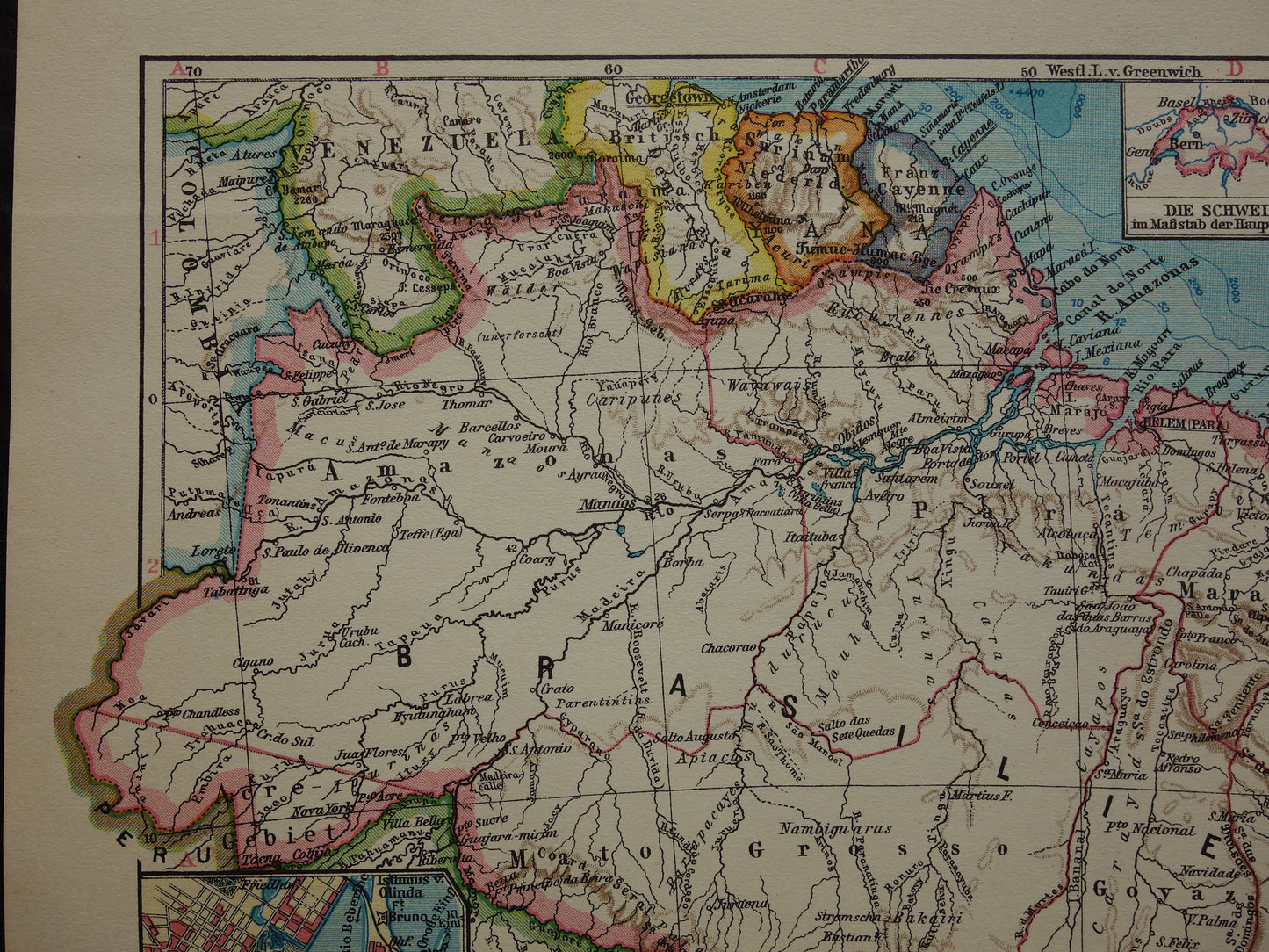Brazilië oude landkaart van Brazilië uit 1928 originele vintage kaart Rio de Janeiro Bahia Sao Paolo