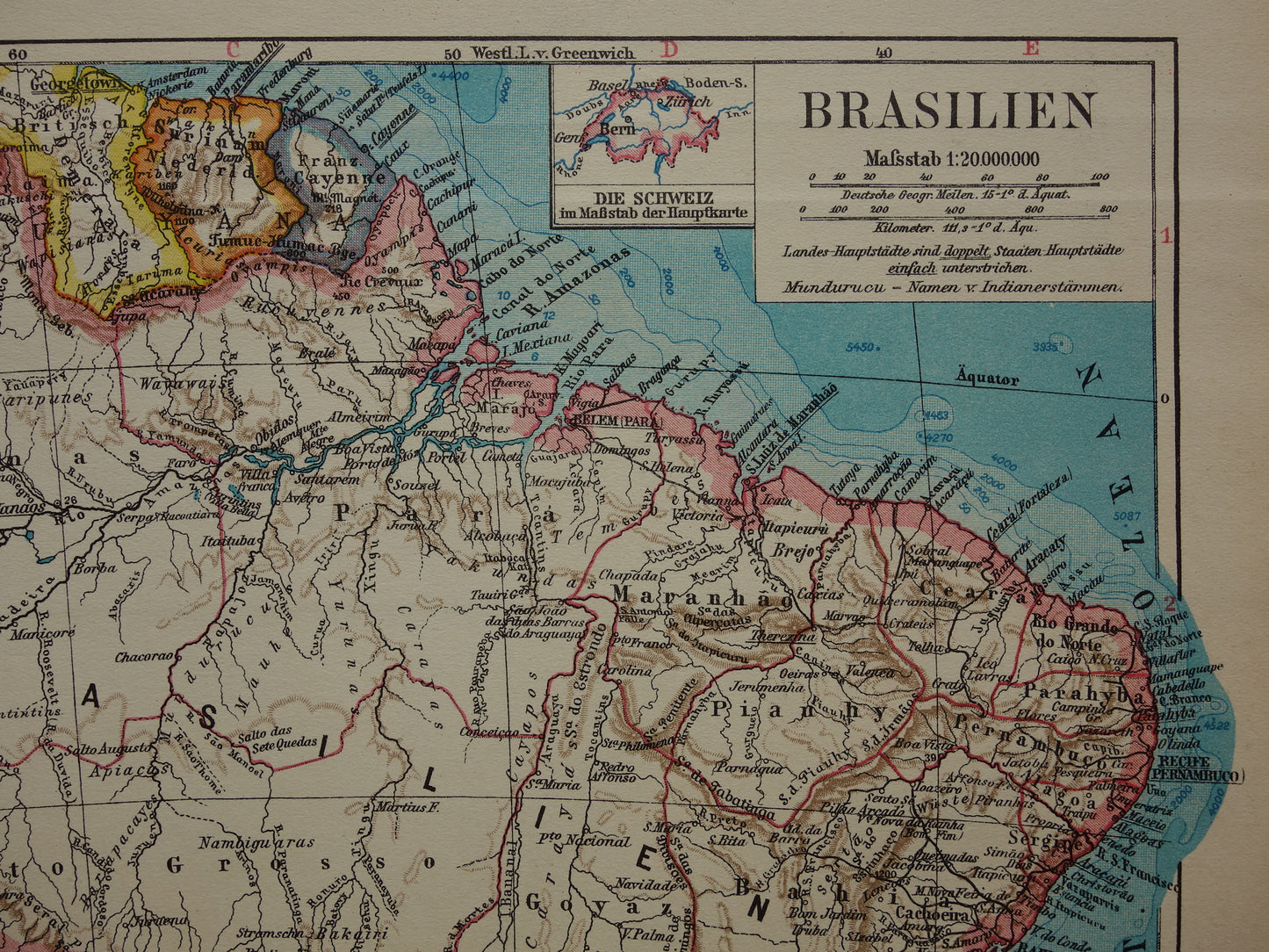 Brazilië oude landkaart van Brazilië uit 1928 originele vintage kaart Rio de Janeiro Bahia Sao Paolo