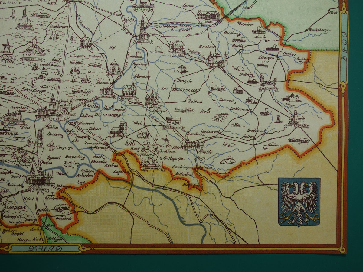 GELDERLAND Historische Karte der Provinz Gelderland aus dem Jahr 1947
