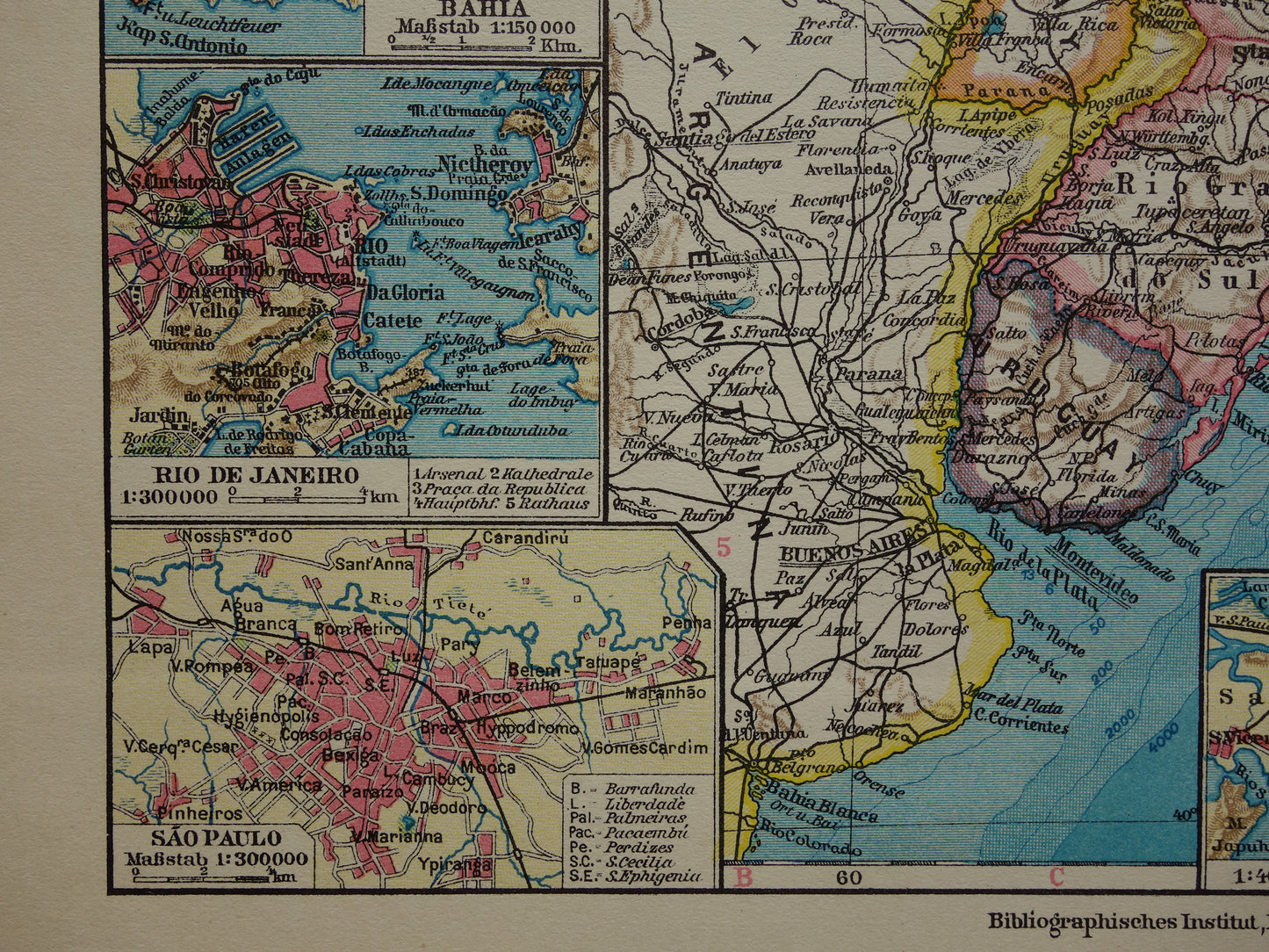 Brazilië oude landkaart van Brazilië uit 1928 originele vintage kaart Rio de Janeiro Bahia Sao Paolo
