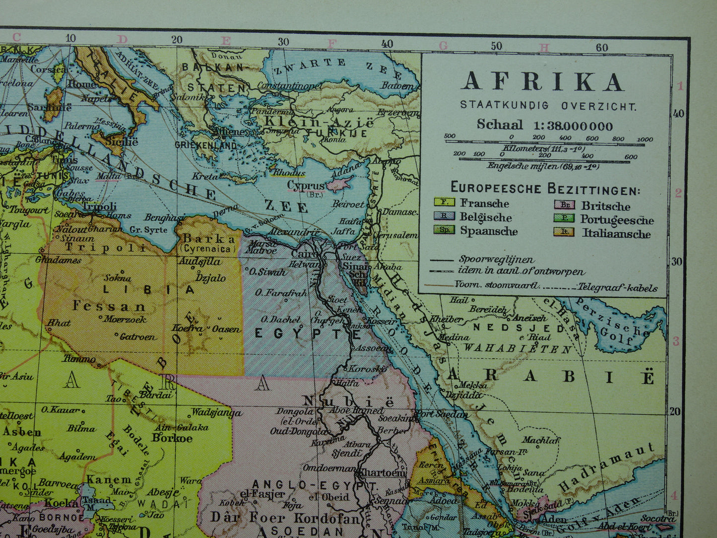 Alte Karte von Afrika aus dem Jahr 1932, originale Vintage-Karte des afrikanischen Kontinents, niederländische Karten