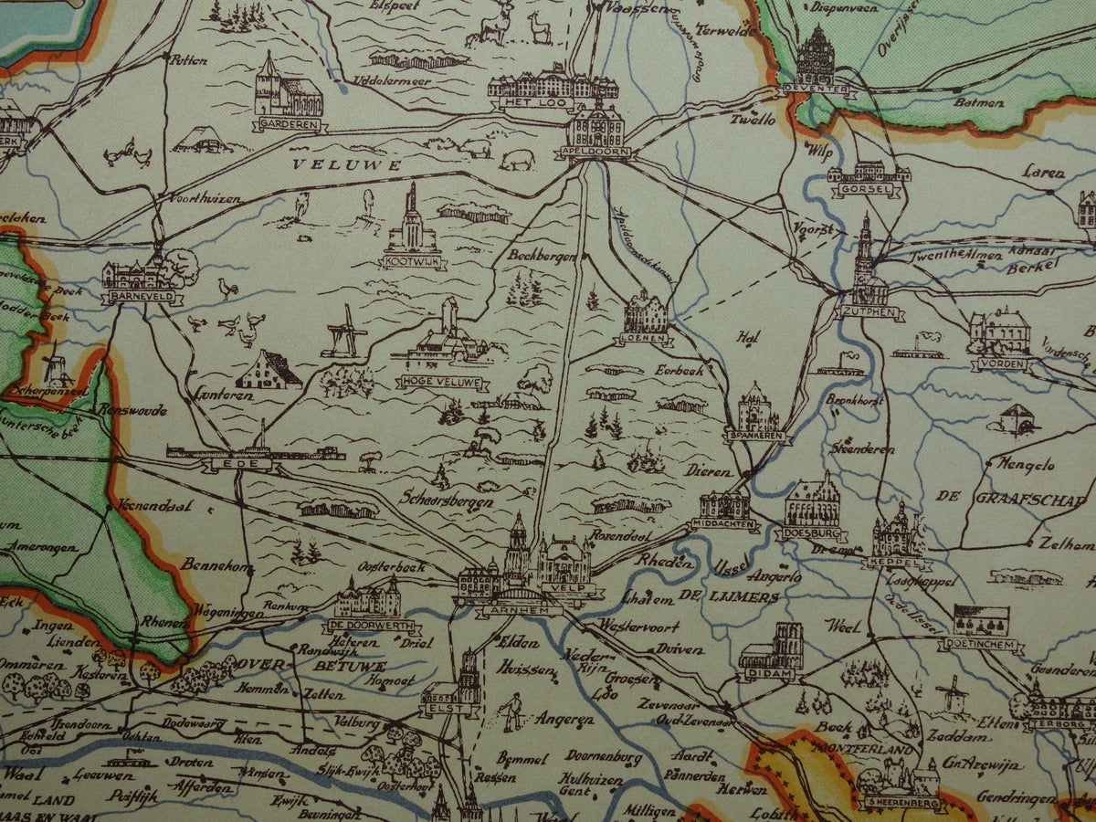 GELDERLAND Historische Karte der Provinz Gelderland aus dem Jahr 1947