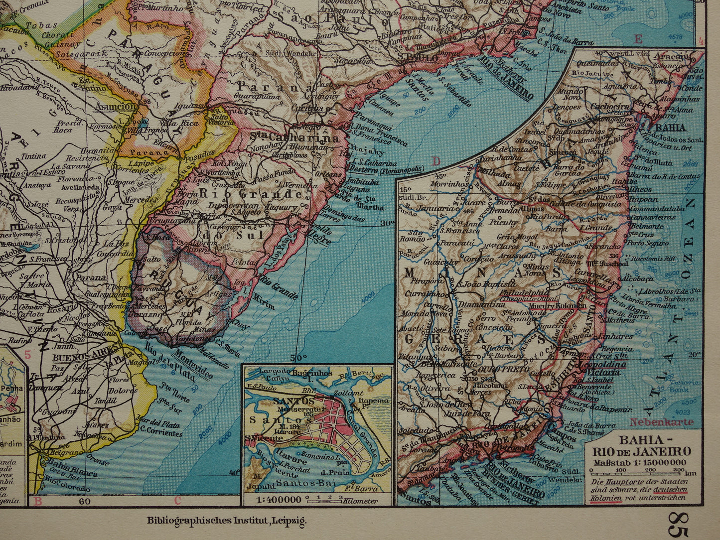 Brazilië oude landkaart van Brazilië uit 1928 originele vintage kaart Rio de Janeiro Bahia Sao Paolo