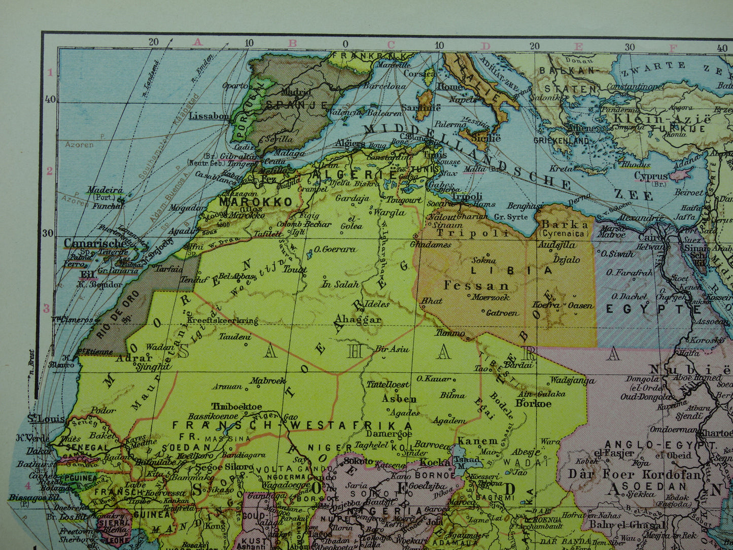 Alte Karte von Afrika aus dem Jahr 1932, originale Vintage-Karte des afrikanischen Kontinents, niederländische Karten