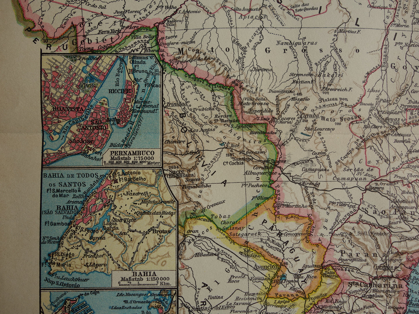 Brazilië oude landkaart van Brazilië uit 1928 originele vintage kaart Rio de Janeiro Bahia Sao Paolo