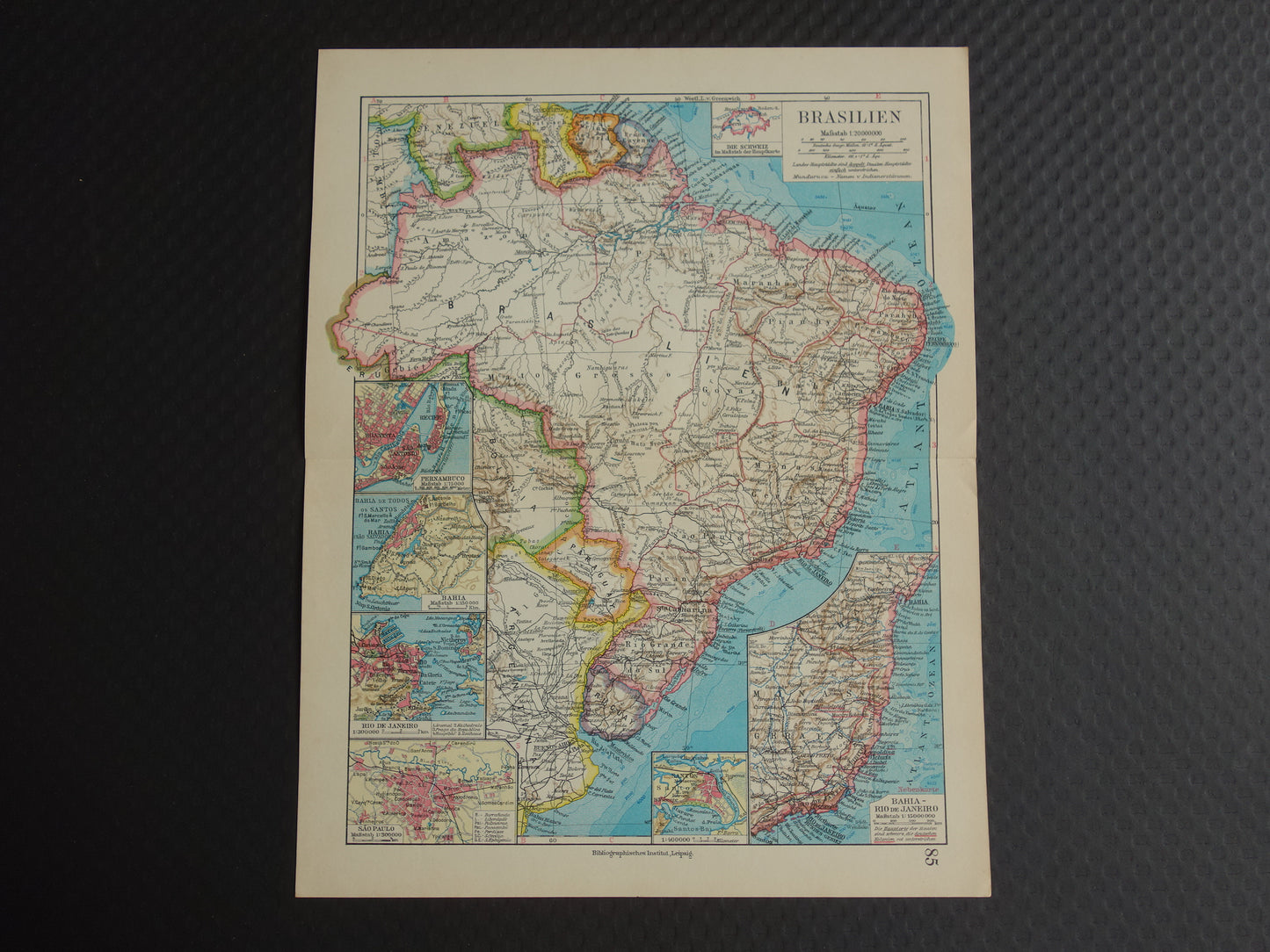 Brazilië oude landkaart van Brazilië uit 1928 originele vintage kaart Rio de Janeiro Bahia Sao Paolo
