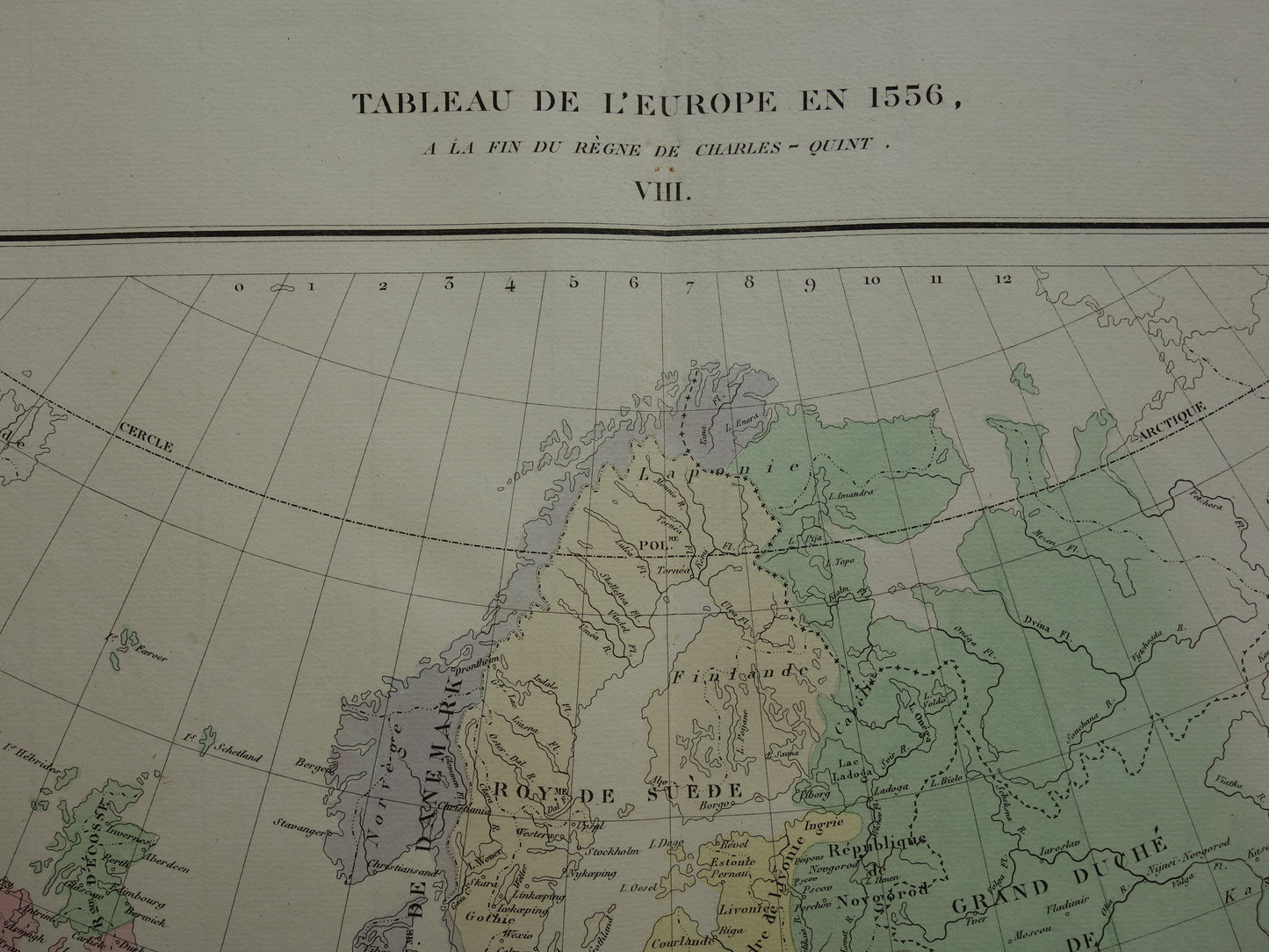Oude kaart van Europa in het jaar 1556 keizer Karel V originele antieke landkaart uit 1830 geschiedeniskaart
