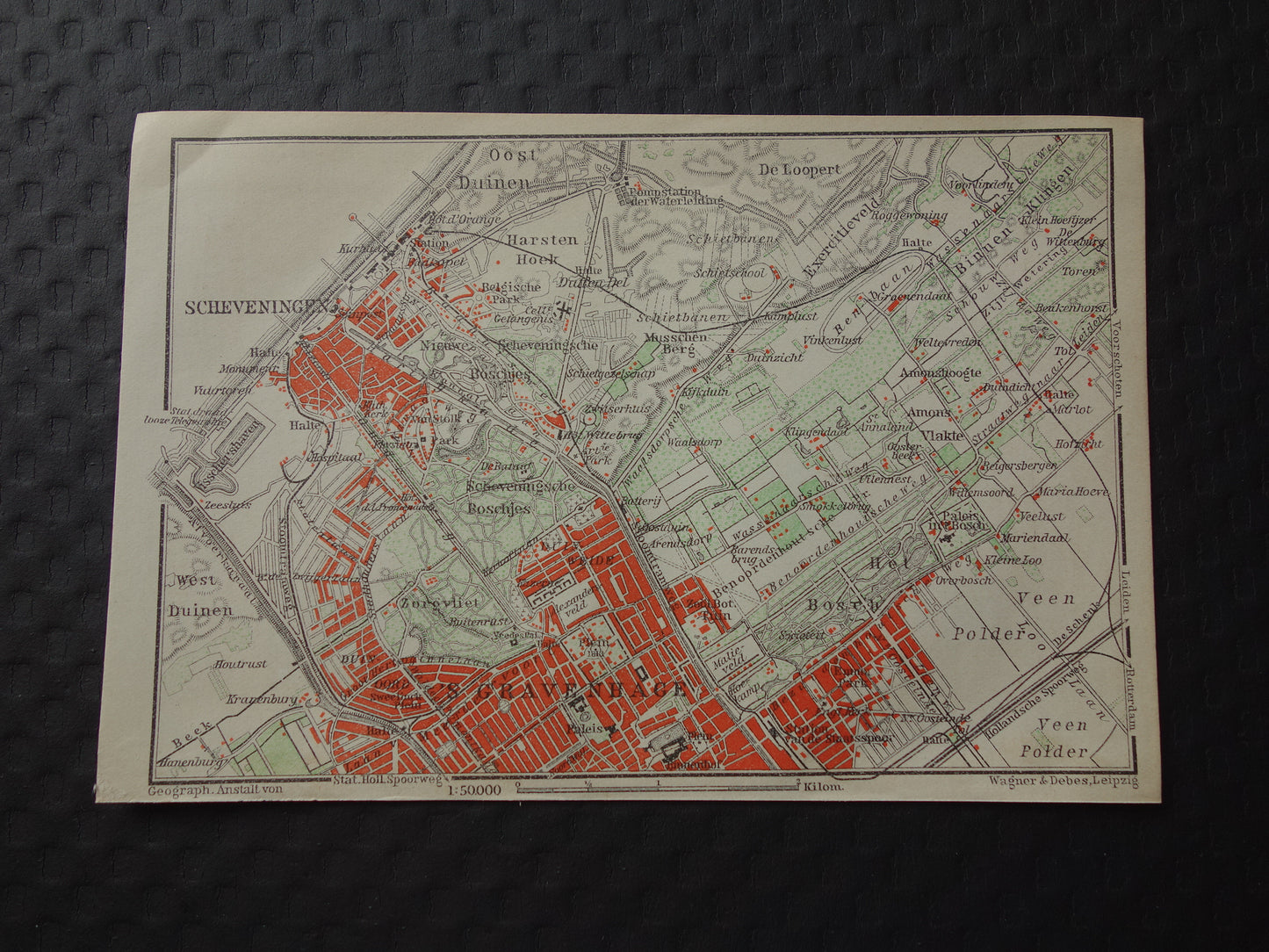 SCHEVENINGEN oude kaart van Scheveningen en Den Haag 1910 kleine originele antieke plattegrond Nederland