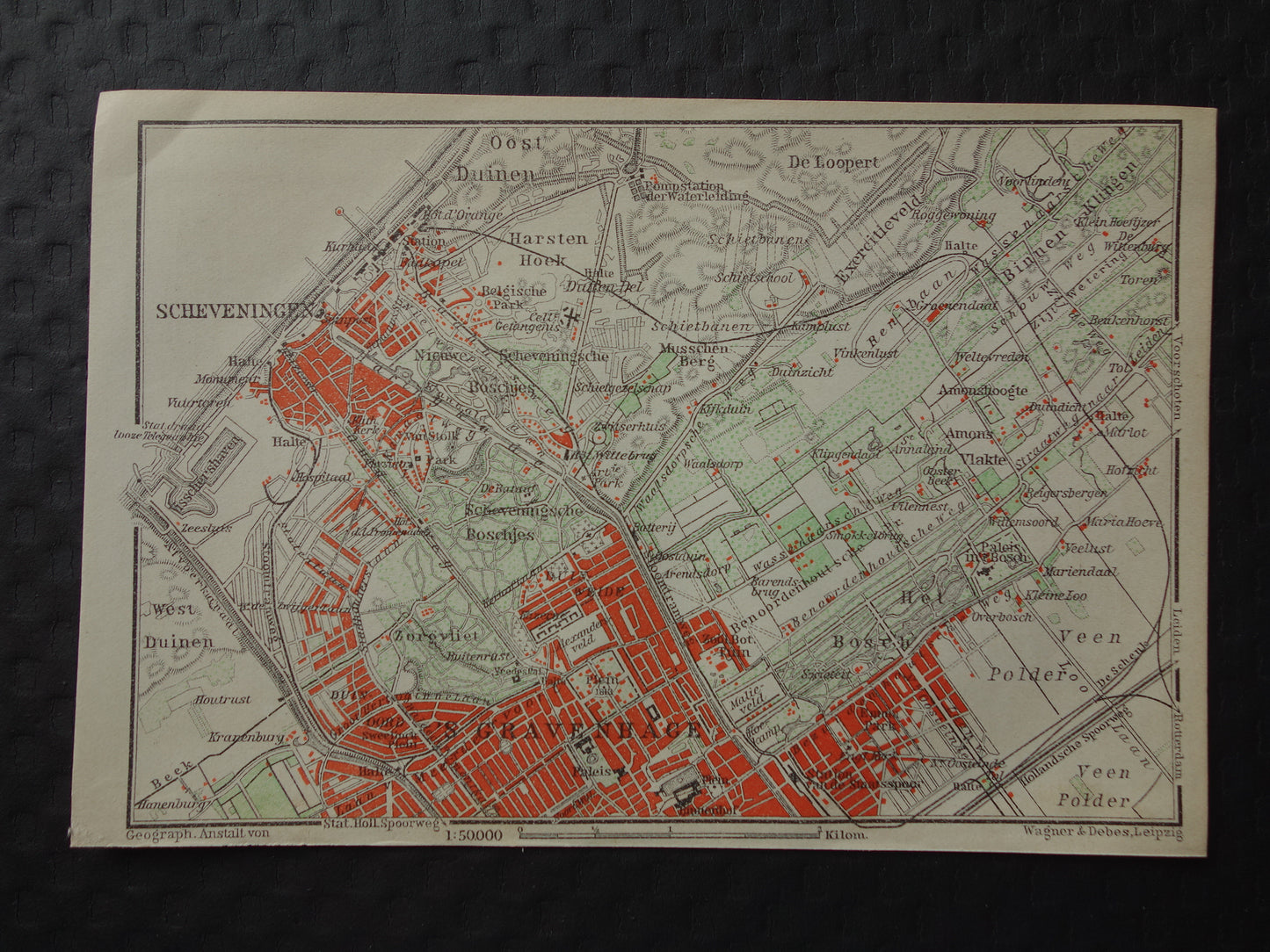 SCHEVENINGEN oude kaart van Scheveningen en Den Haag 1910 kleine originele antieke plattegrond Nederland