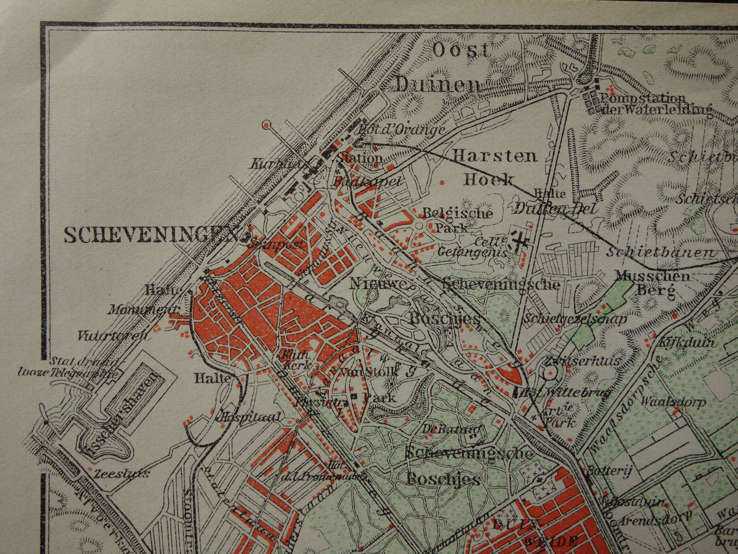 SCHEVENINGEN oude kaart van Scheveningen en Den Haag 1910 kleine originele antieke plattegrond Nederland