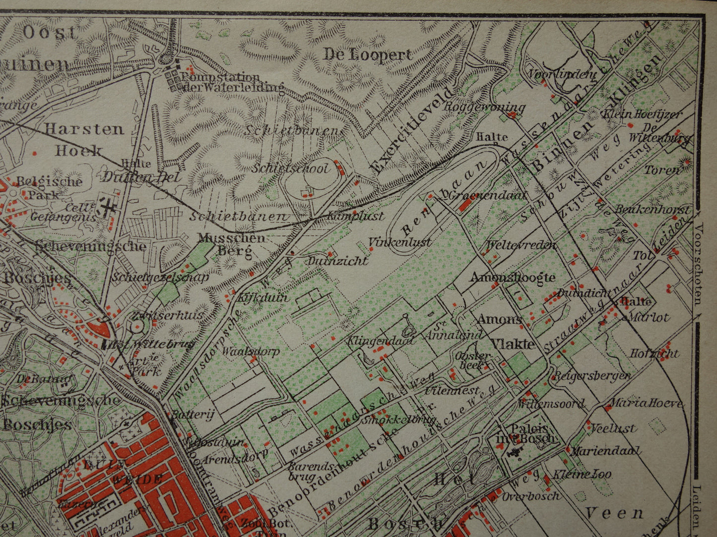 SCHEVENINGEN oude kaart van Scheveningen en Den Haag 1910 kleine originele antieke plattegrond Nederland