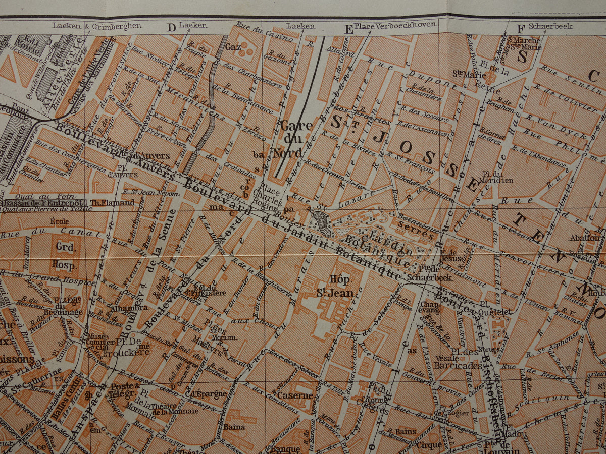 Alte Karte von Brüssel, Belgien, aus dem Jahr 1904, originale antike historische Karte