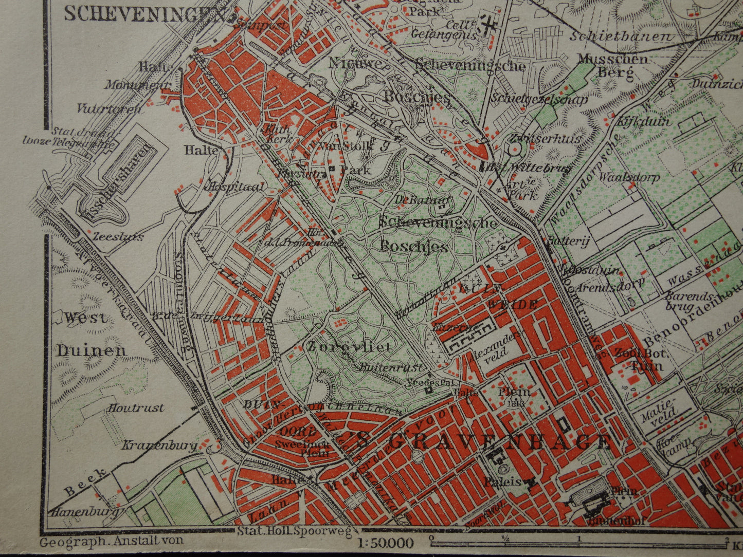 SCHEVENINGEN oude kaart van Scheveningen en Den Haag 1910 kleine originele antieke plattegrond Nederland
