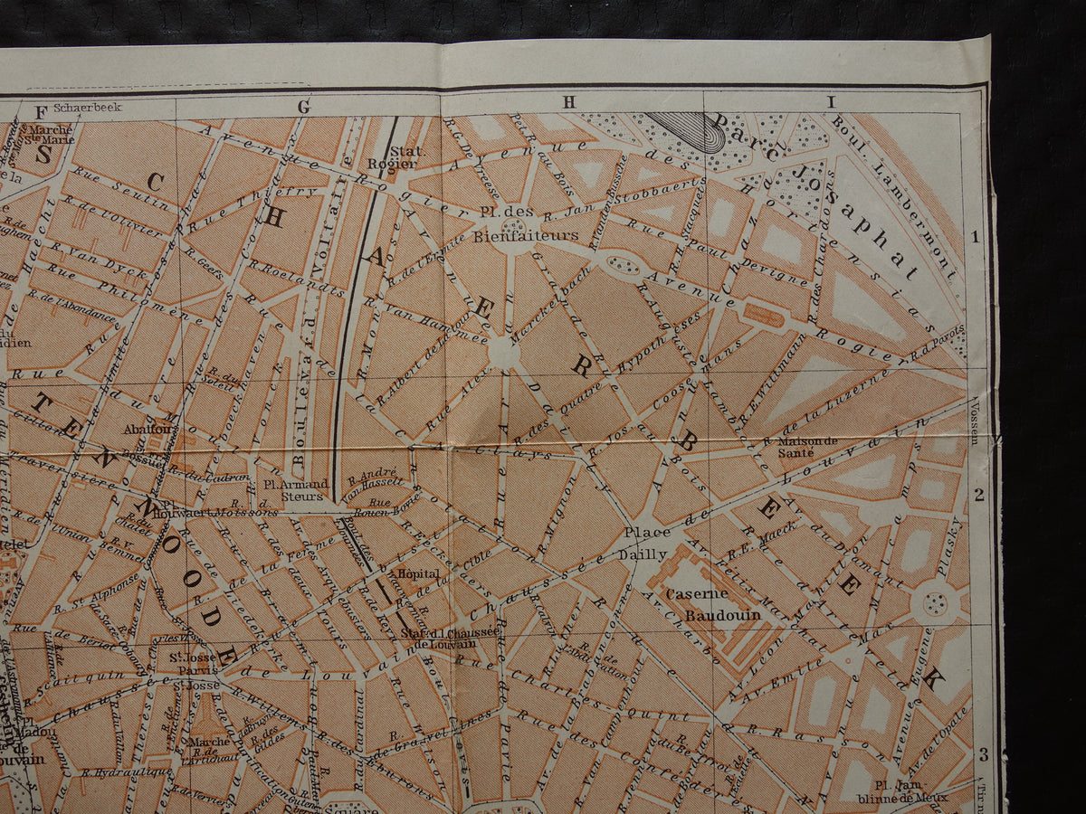 Alte Karte von Brüssel, Belgien, aus dem Jahr 1904, originale antike historische Karte