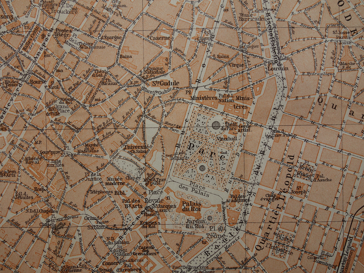Alte Karte von Brüssel, Belgien, aus dem Jahr 1904, originale antike historische Karte