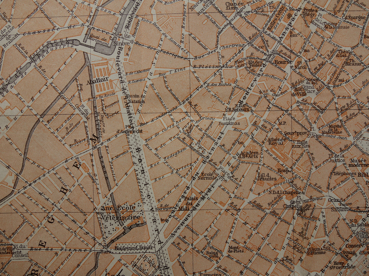 Alte Karte von Brüssel, Belgien, aus dem Jahr 1904, originale antike historische Karte