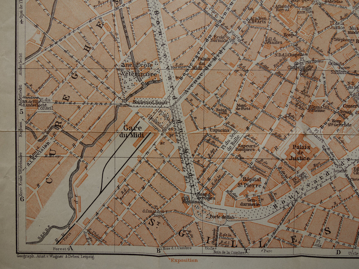 Alte Karte von Brüssel, Belgien, aus dem Jahr 1904, originale antike historische Karte