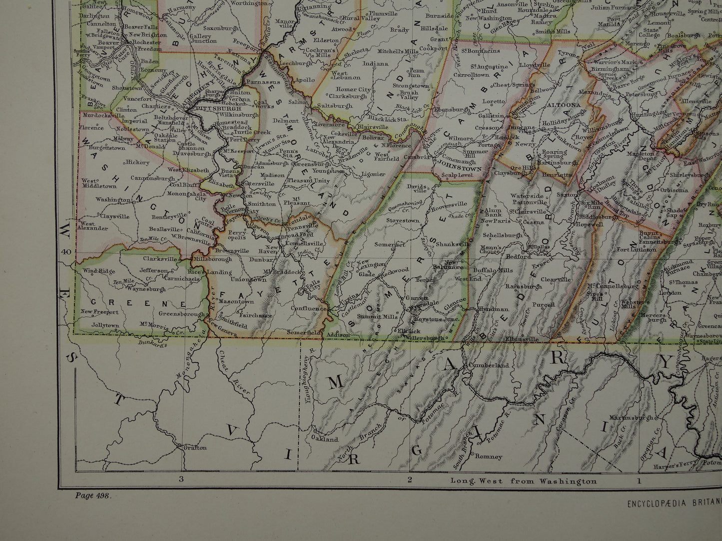 Originele oude kaart van PENNSYLVANIA uit 1883 antieke Engelse landkaart