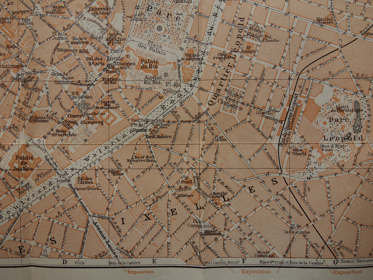 Alte Karte von Brüssel, Belgien, aus dem Jahr 1904, originale antike historische Karte