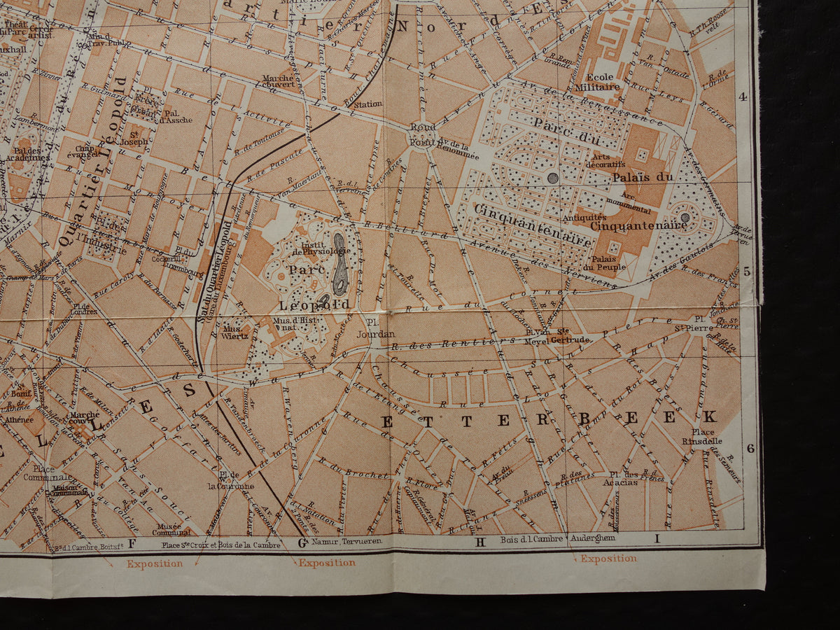Alte Karte von Brüssel, Belgien, aus dem Jahr 1904, originale antike historische Karte