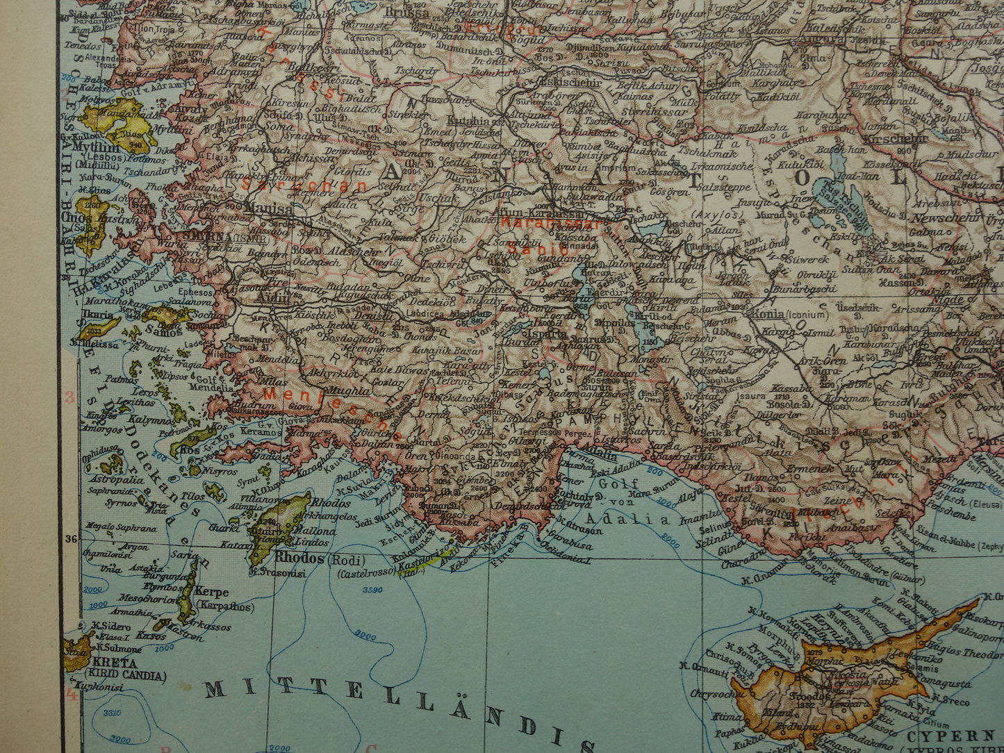 Turkije oude kaart van Turkije uit 1931 originele Duitse vintage landkaart