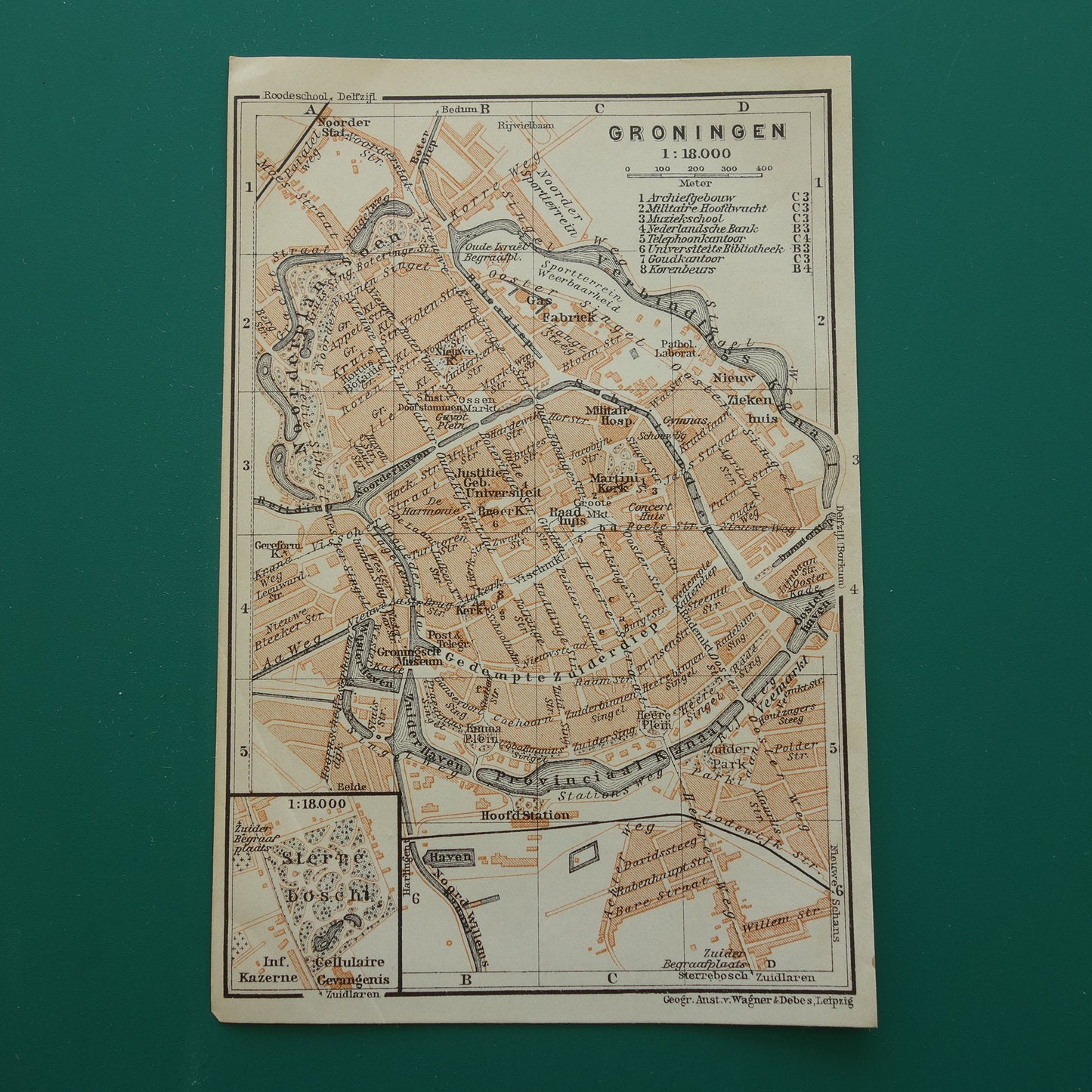 Groningen oude kaart van Groningen Stad uit 1910 kleine originele antieke plattegrond vintage print