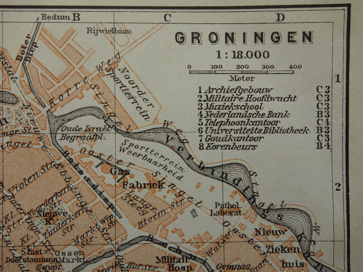 Groningen oude kaart van Groningen Stad uit 1910 kleine originele antieke plattegrond vintage print