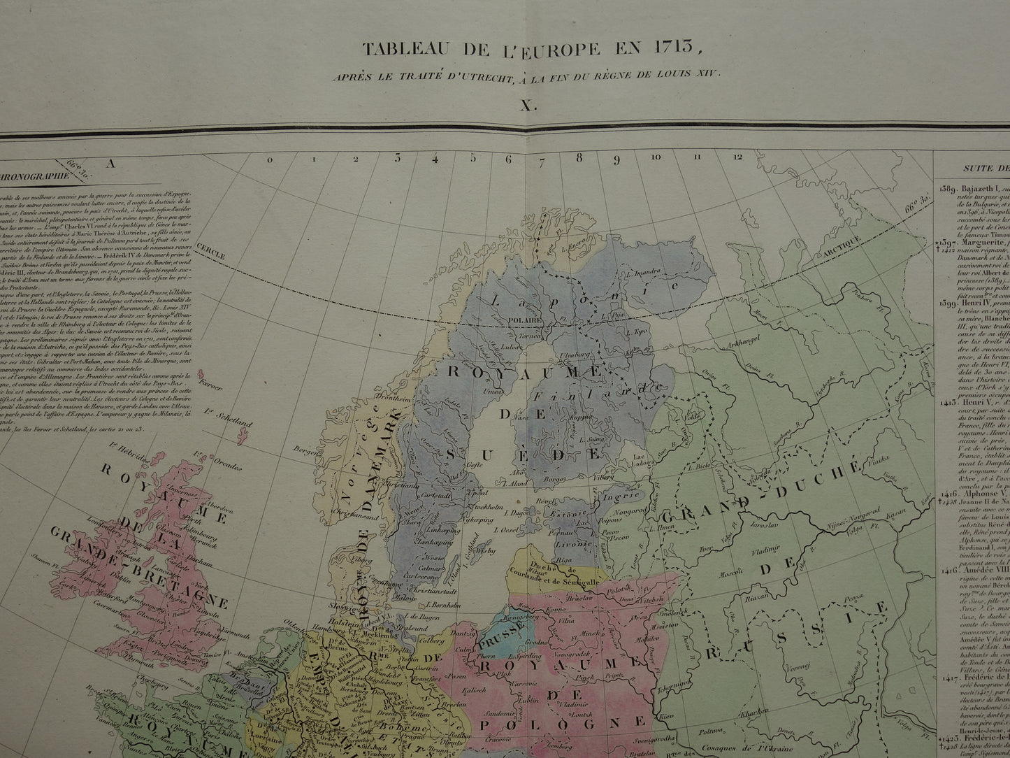 Oude kaart van Europa in het jaar 1713 originele antieke landkaart uit 1830 Vrede van Utrecht geschiedeniskaart