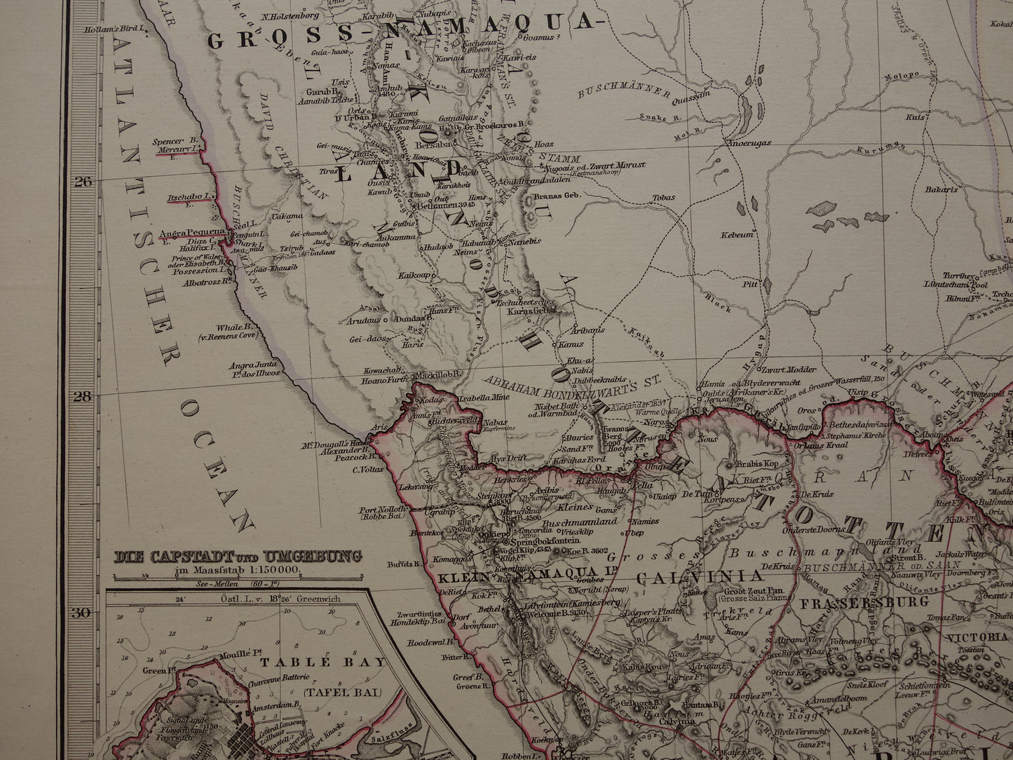 Oude landkaart van Zuid-Afrika in 1881 Grote originele 140+ jaar antieke kaart van Oranje Vrijstaat Namibië Botswana Kaapland Transvaal