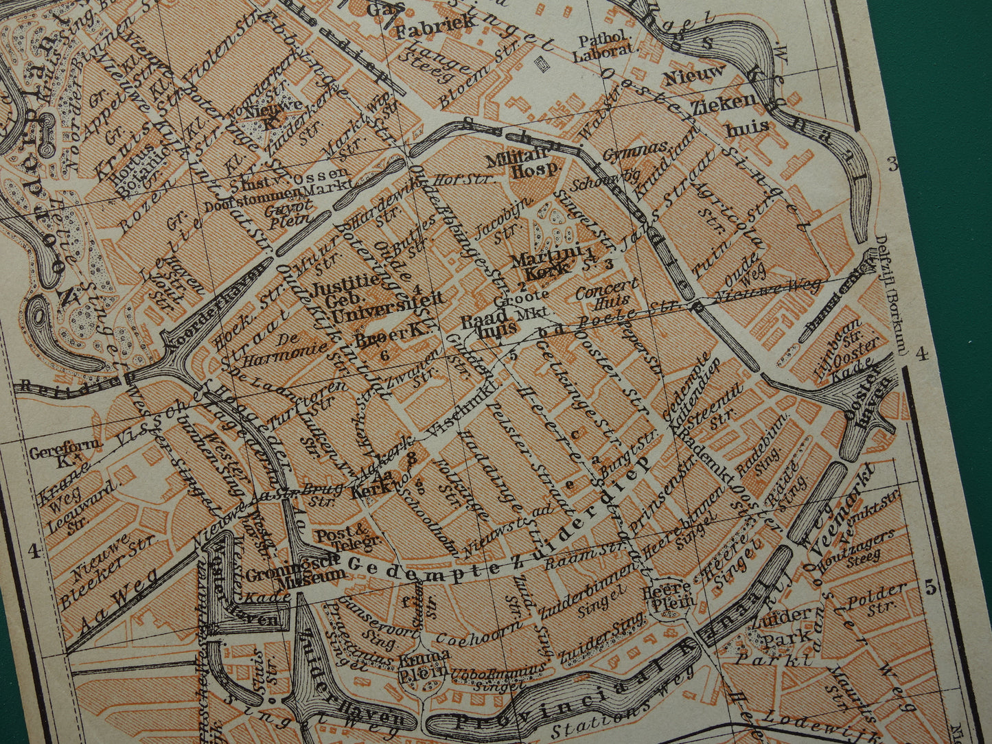 Groningen oude kaart van Groningen Stad uit 1910 kleine originele antieke plattegrond vintage print