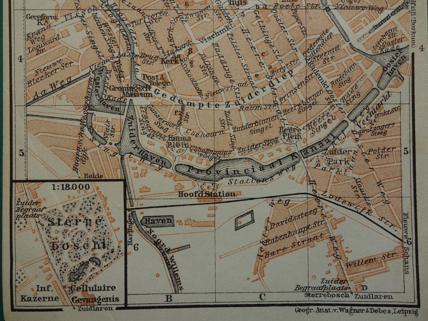 Groningen oude kaart van Groningen Stad uit 1910 kleine originele antieke plattegrond vintage print