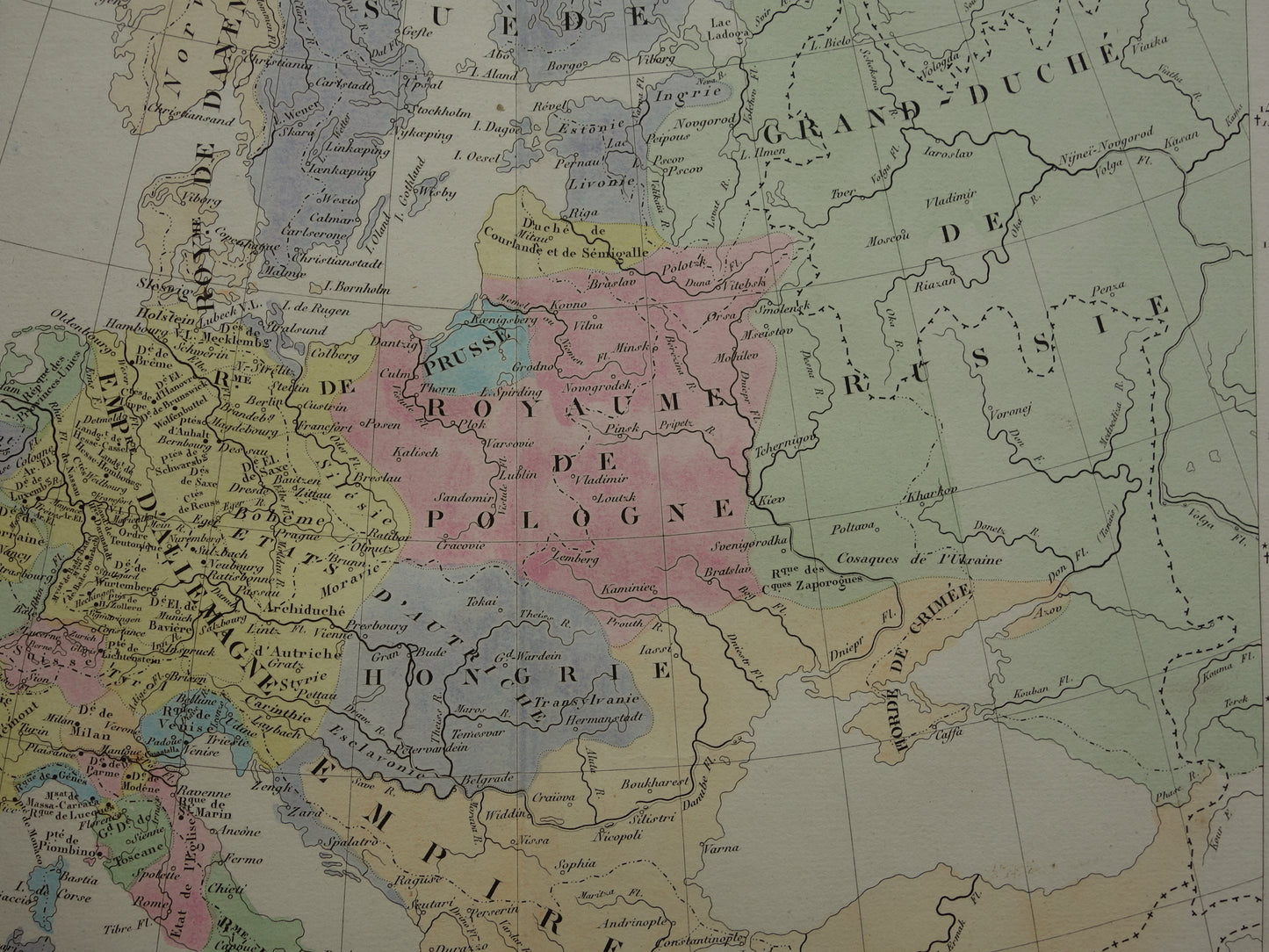 Oude kaart van Europa in het jaar 1713 originele antieke landkaart uit 1830 Vrede van Utrecht geschiedeniskaart