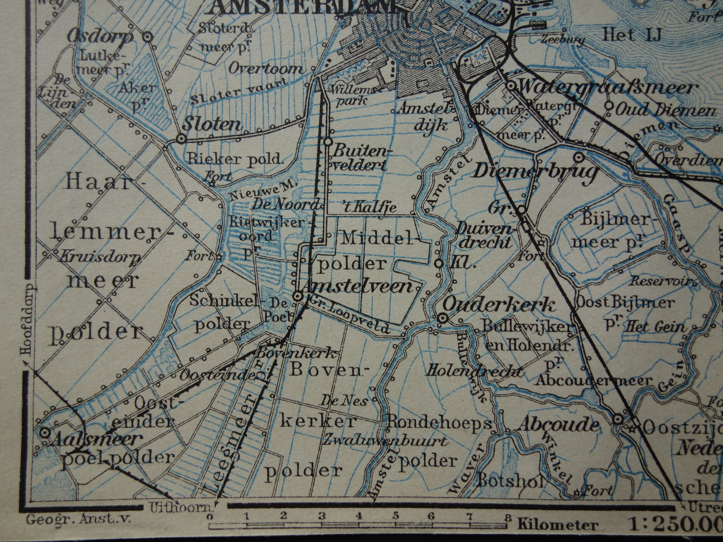 AMSTERDAM oude landkaart van Amsterdam en omgeving uit 1910 kleine originele antieke kaart Muiden Naarden Zaandam Noord-Holland