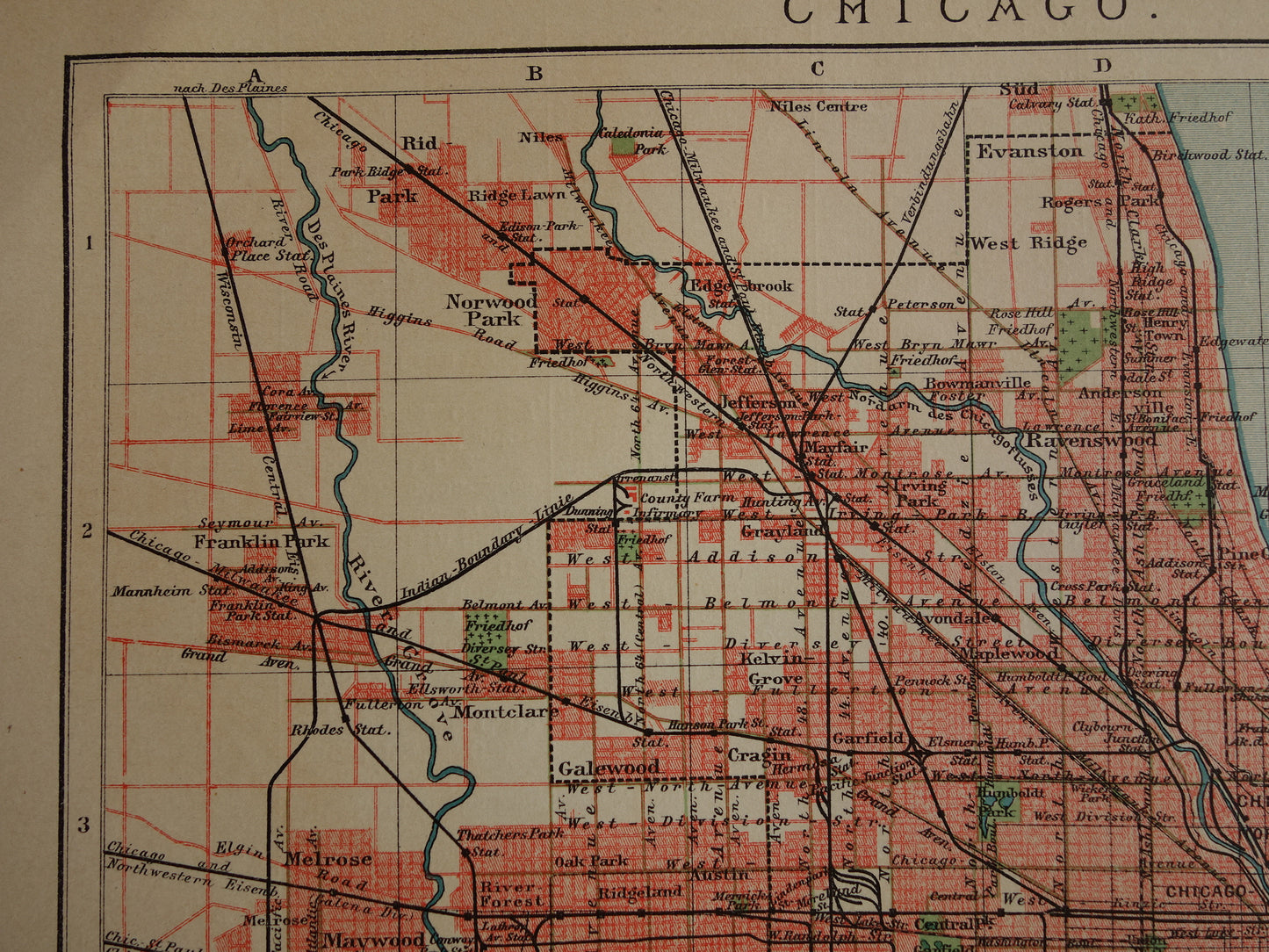CHICAGO antieke plattegrond oude kaart van Chicago uit 1911 - originele vintage historische kaarten met jaartal