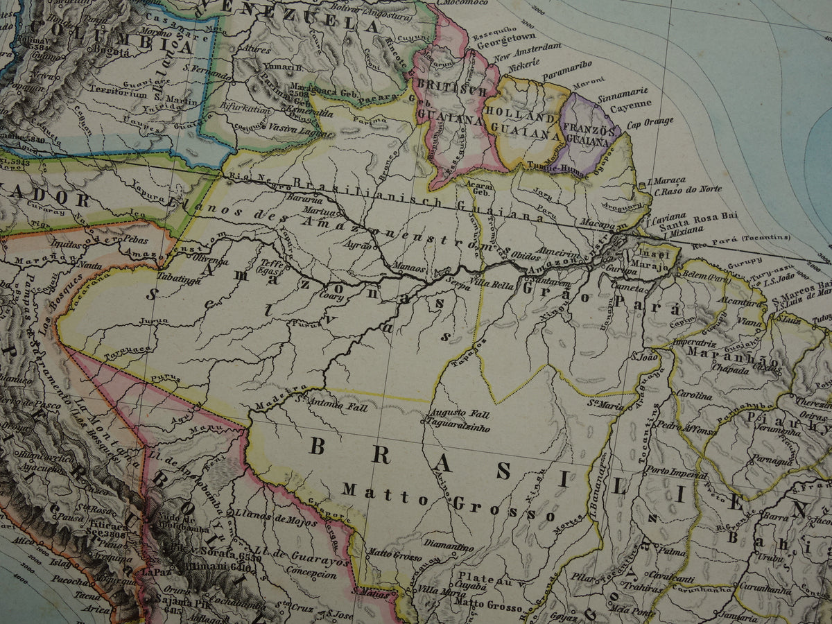 Südamerika-Karte aus dem Jahr 1884 – Originale antike Karte des Kontinents mit Datumsangabe