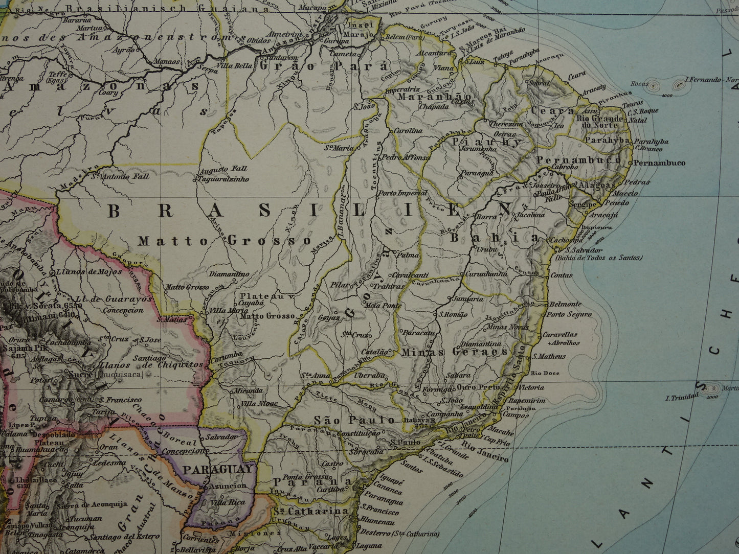 ZUID-AMERIKA vintage landkaart uit 1884 van continent Originele oude antieke kaart met jaartal