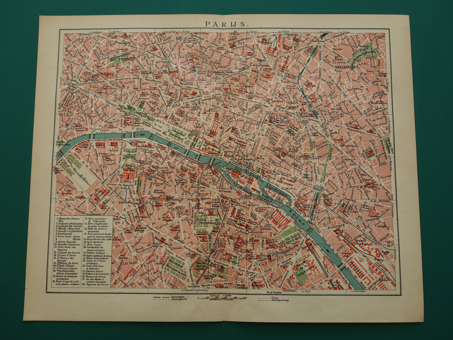 PARIJS oude plattegrond Originele antieke Nederlandse kaart van Parijs Frankrijk uit 1910 vintage historische kaarten