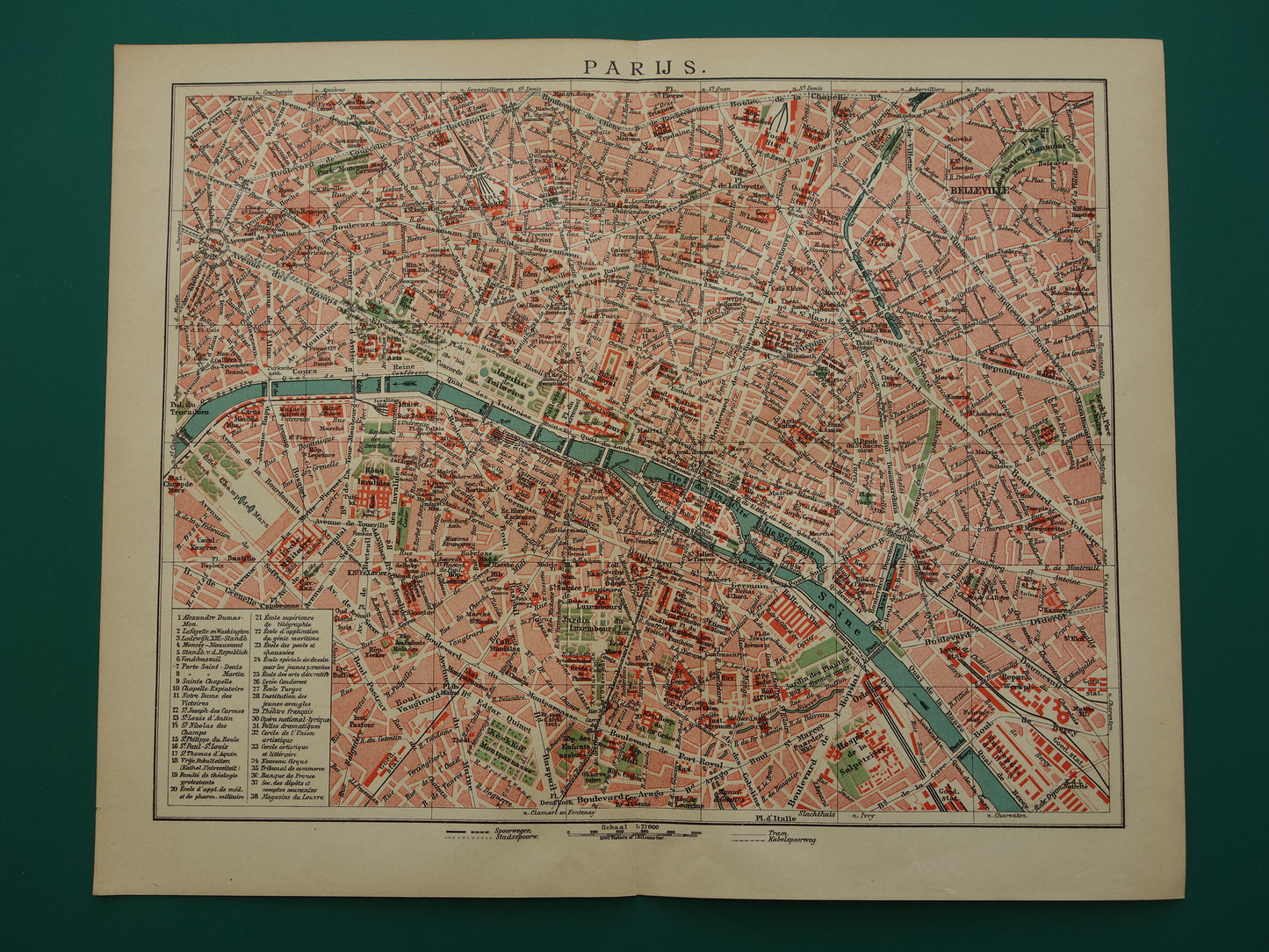 PARIJS oude plattegrond Originele antieke Nederlandse kaart van Parijs Frankrijk uit 1910 vintage historische kaarten