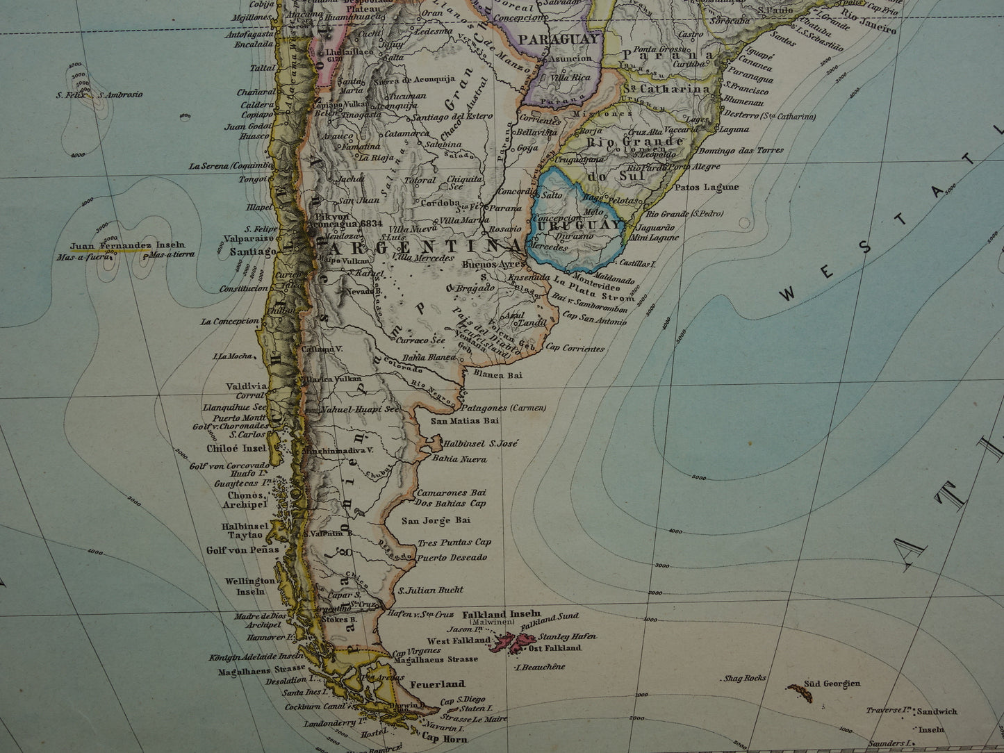 ZUID-AMERIKA vintage landkaart uit 1884 van continent Originele oude antieke kaart met jaartal