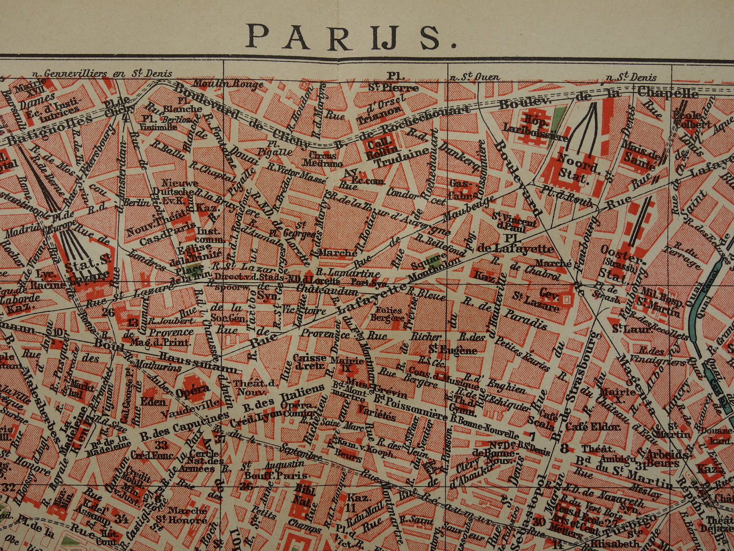 PARIJS oude plattegrond Originele antieke Nederlandse kaart van Parijs Frankrijk uit 1910 vintage historische kaarten