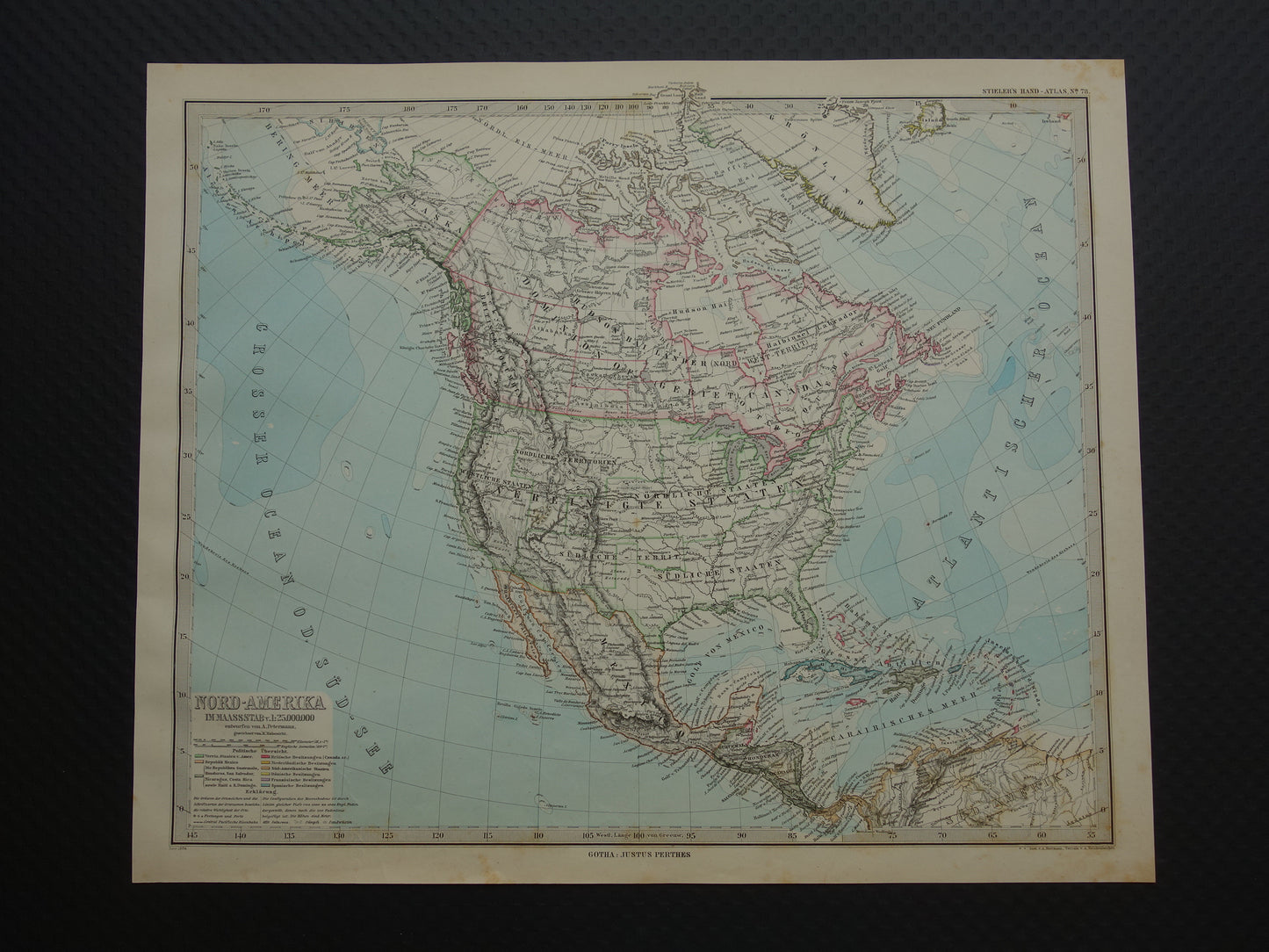 Oude landkaart van Noord-Amerika in 1884 Antieke kaart van de VS Canada Mexico