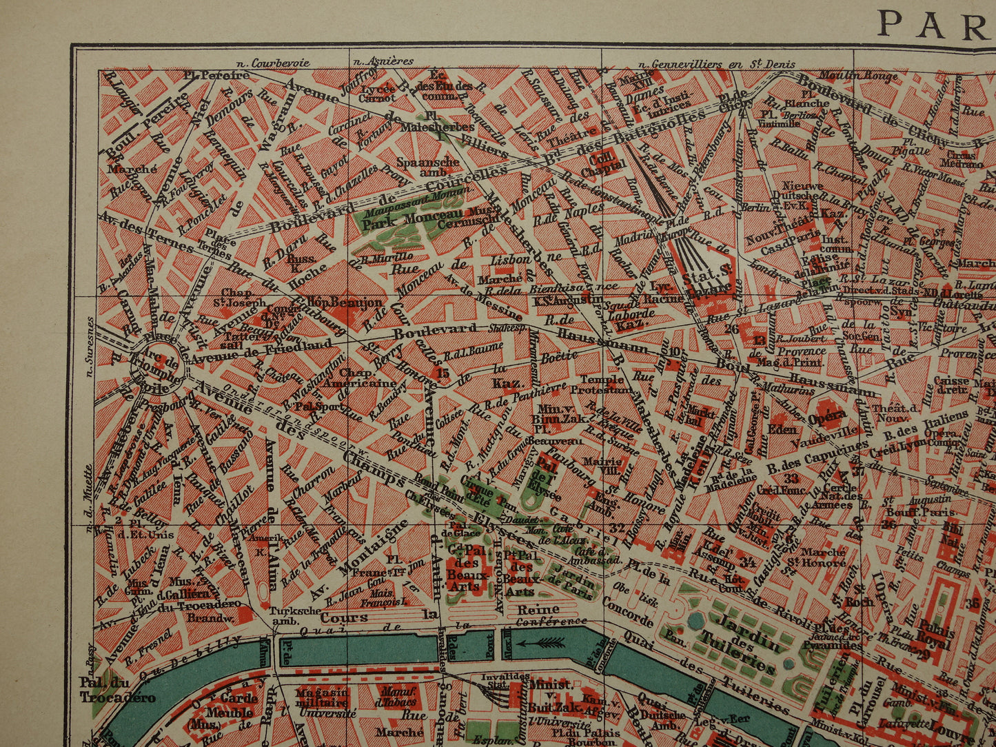 PARIJS oude plattegrond Originele antieke Nederlandse kaart van Parijs Frankrijk uit 1910 vintage historische kaarten