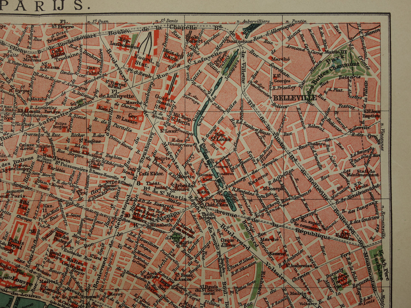 PARIJS oude plattegrond Originele antieke Nederlandse kaart van Parijs Frankrijk uit 1910 vintage historische kaarten