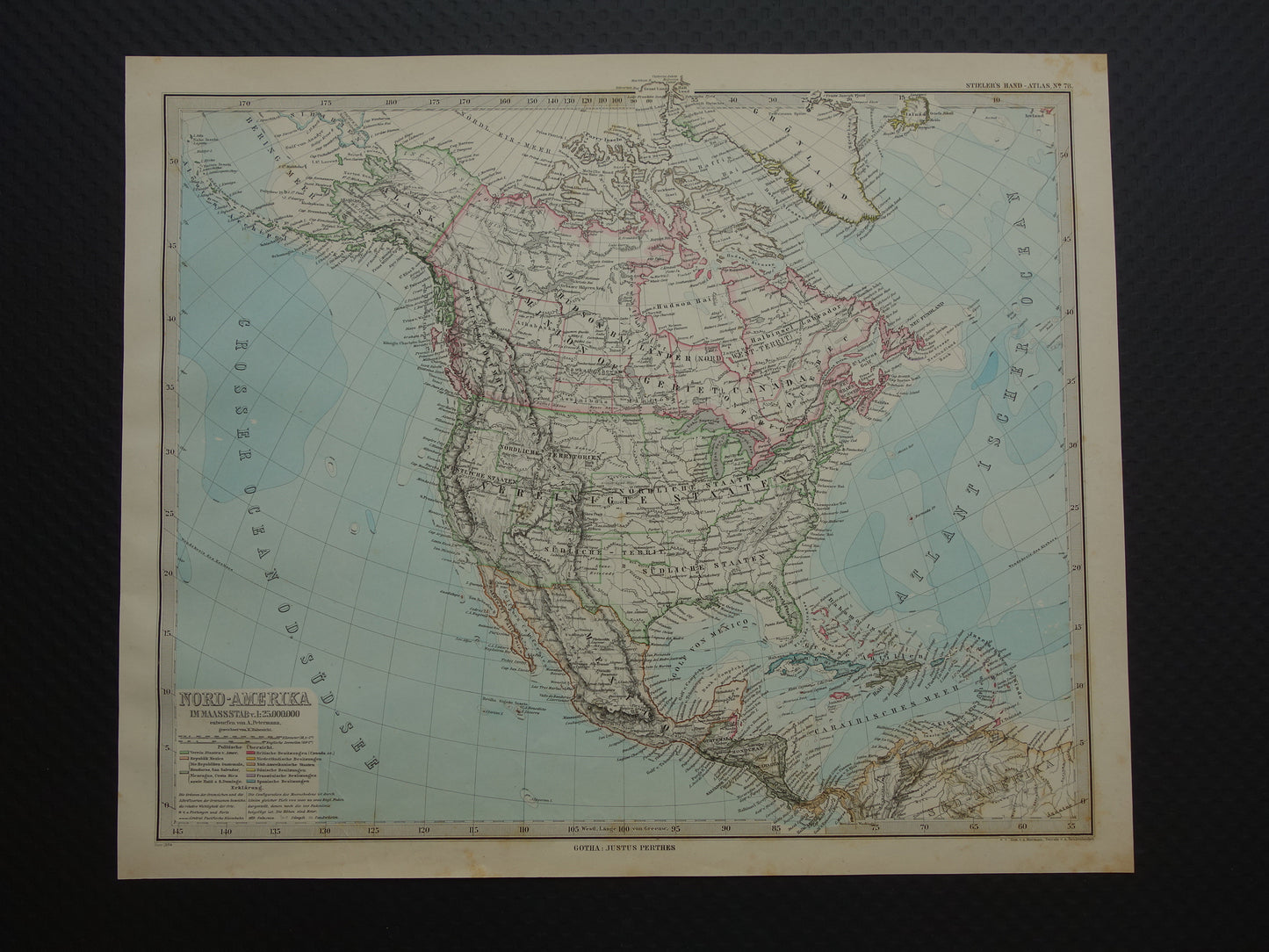 Oude landkaart van Noord-Amerika in 1884 Antieke kaart van de VS Canada Mexico
