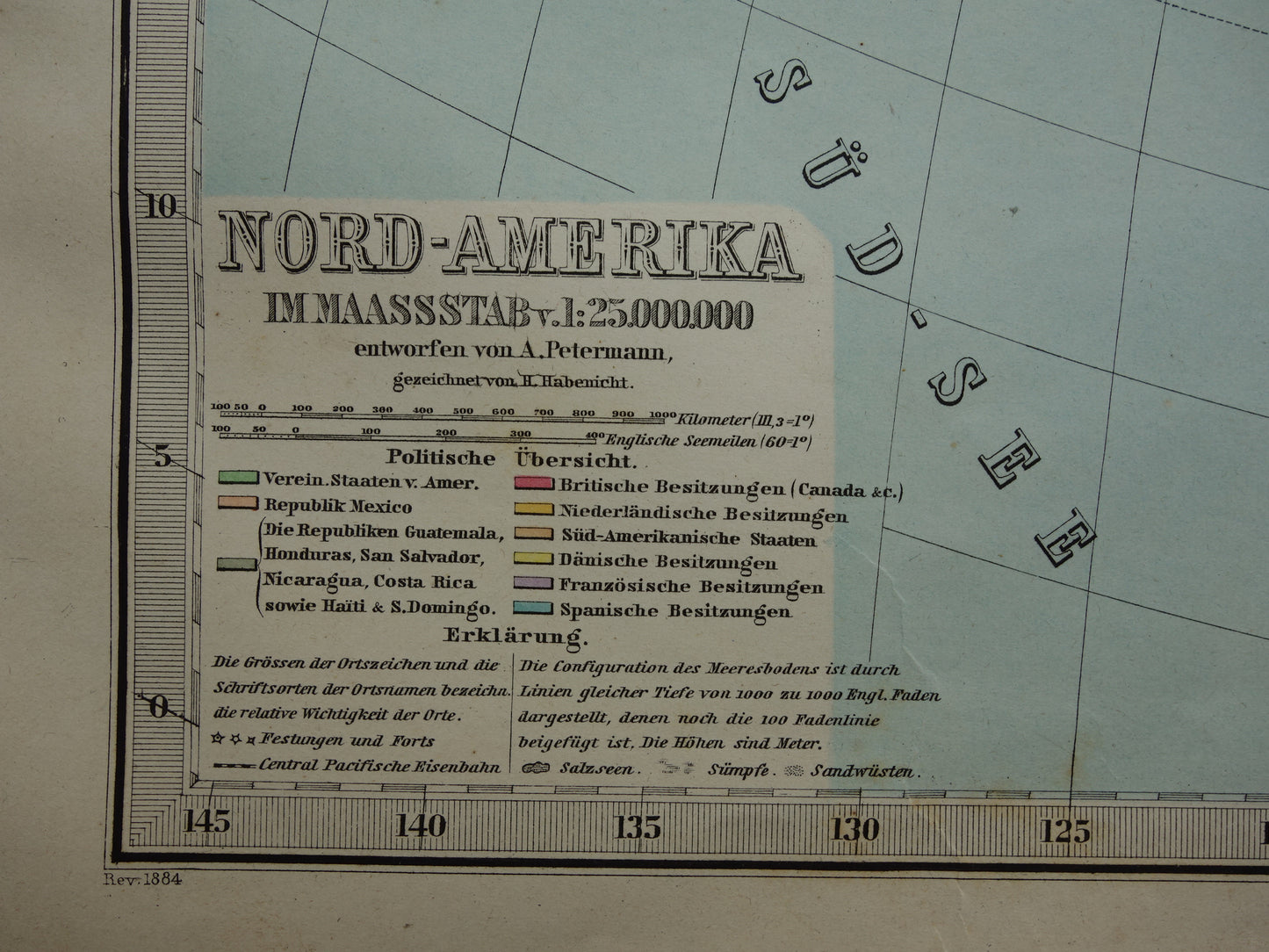 Alte Karte von Nordamerika aus dem Jahr 1884. Antike Karte der USA, Kanadas und Mexikos.
